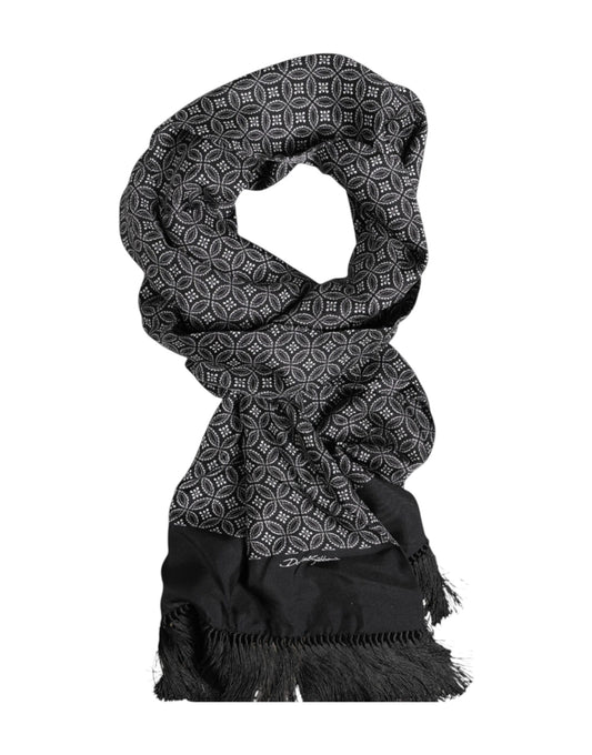 Dolce & Gabbana Black Patterned Fringes Men Foulard Scarf Curated Luxury Accessories by Orvyn