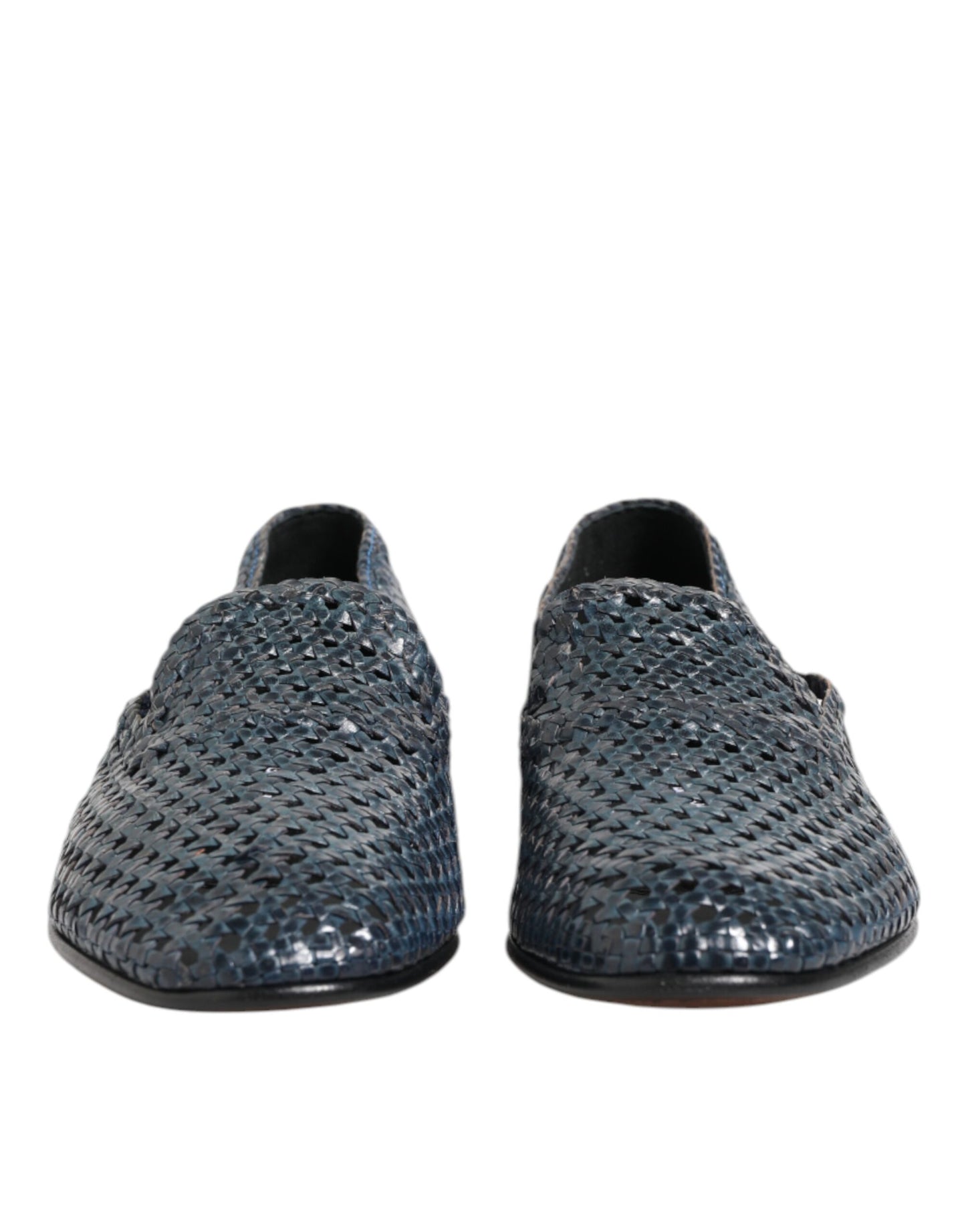 Dolce & Gabbana Blue Woven Leather Slip On Loafers Shoes Curated Luxury Accessories by Orvyn