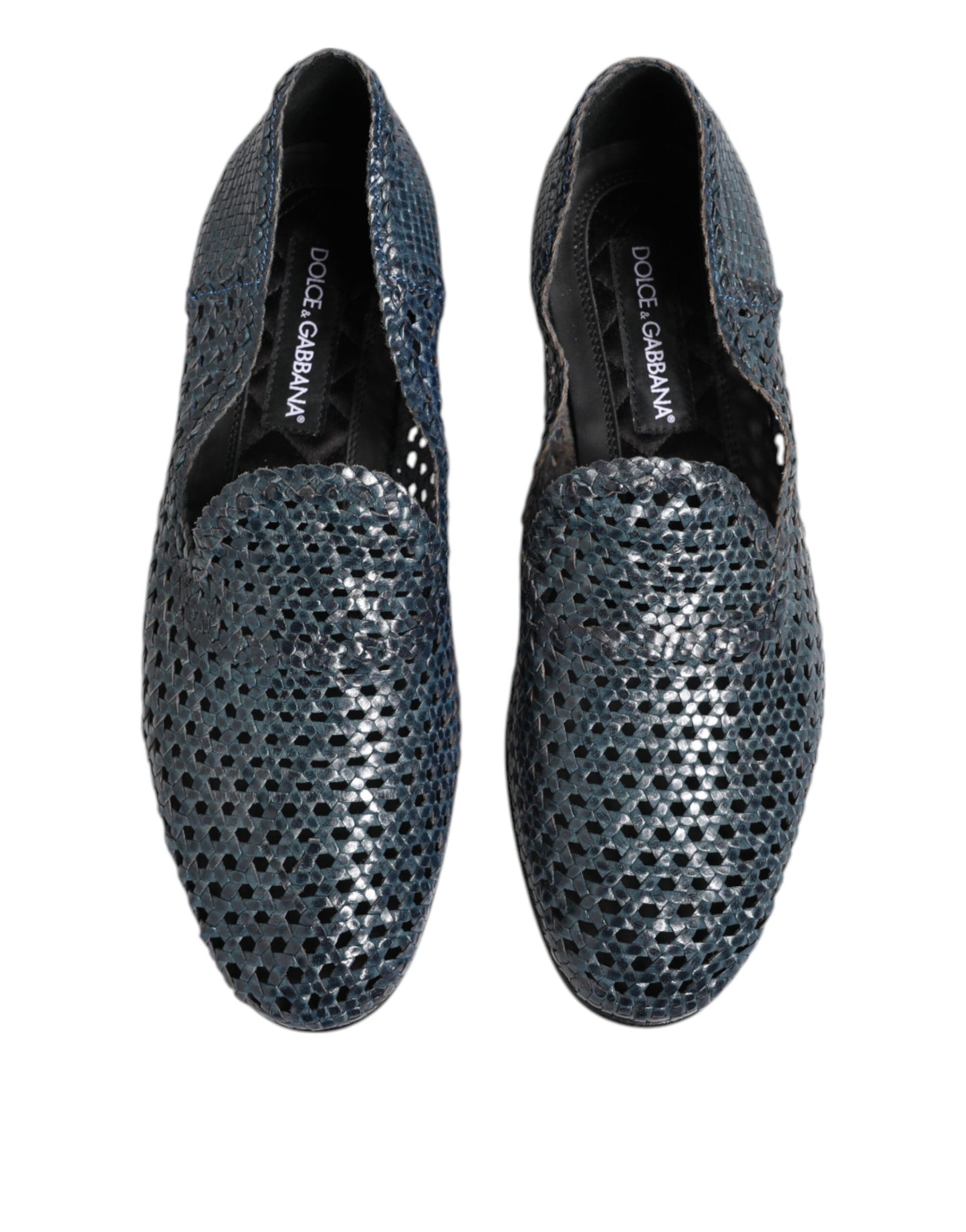 Dolce & Gabbana Blue Woven Leather Slip On Loafers Shoes Curated Luxury Accessories by Orvyn