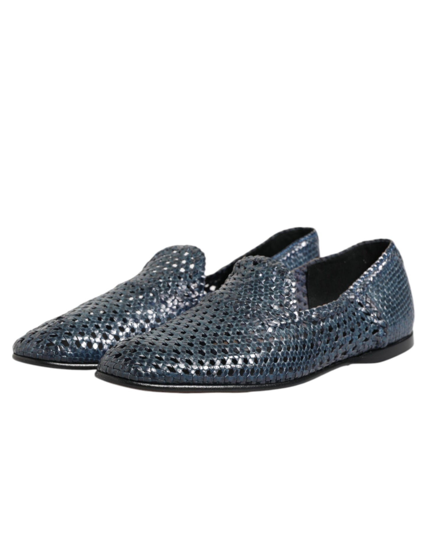 Dolce & Gabbana Blue Woven Leather Slip On Loafers Shoes Curated Luxury Accessories by Orvyn
