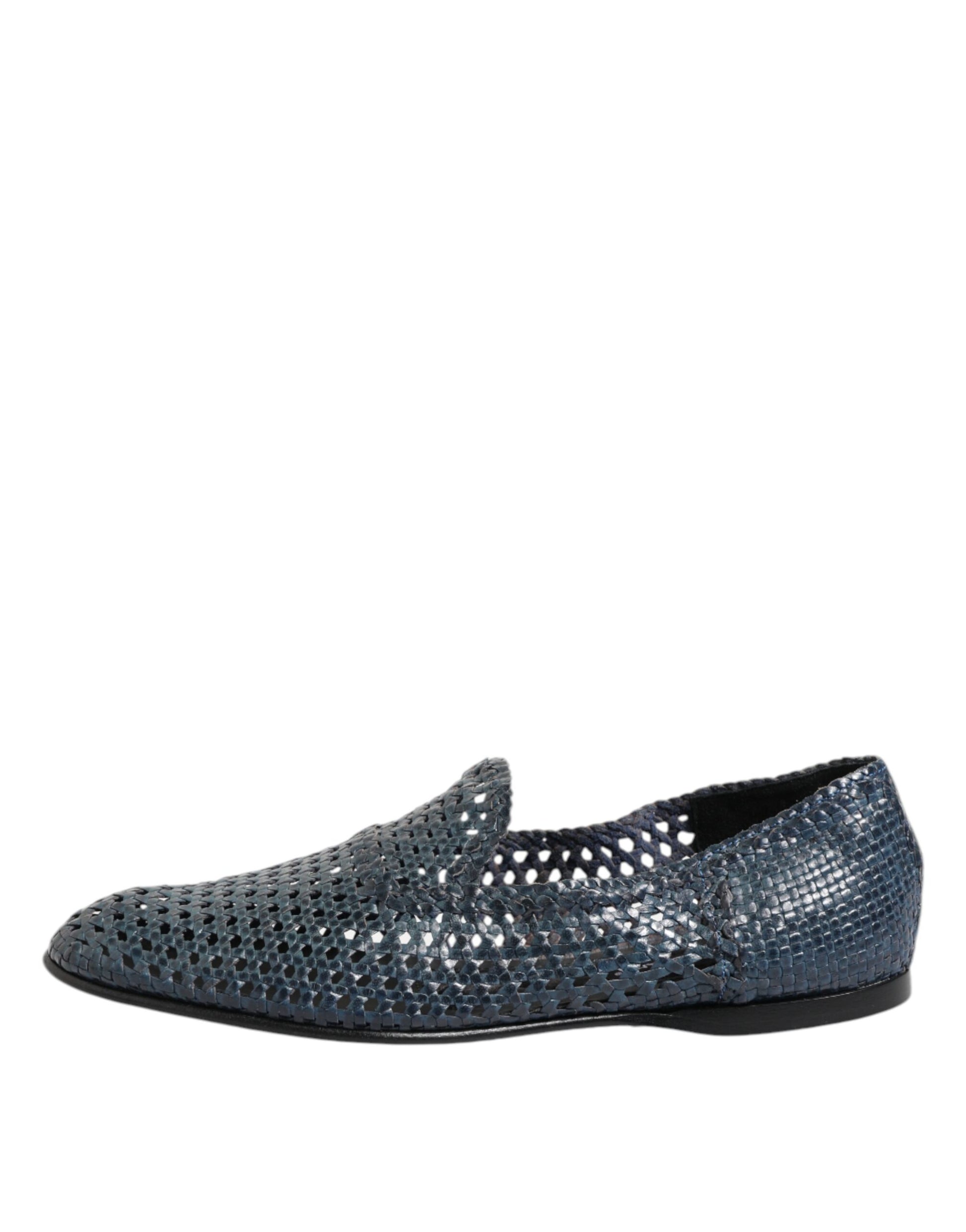 Dolce & Gabbana Blue Woven Leather Slip On Loafers Shoes Curated Luxury Accessories by Orvyn