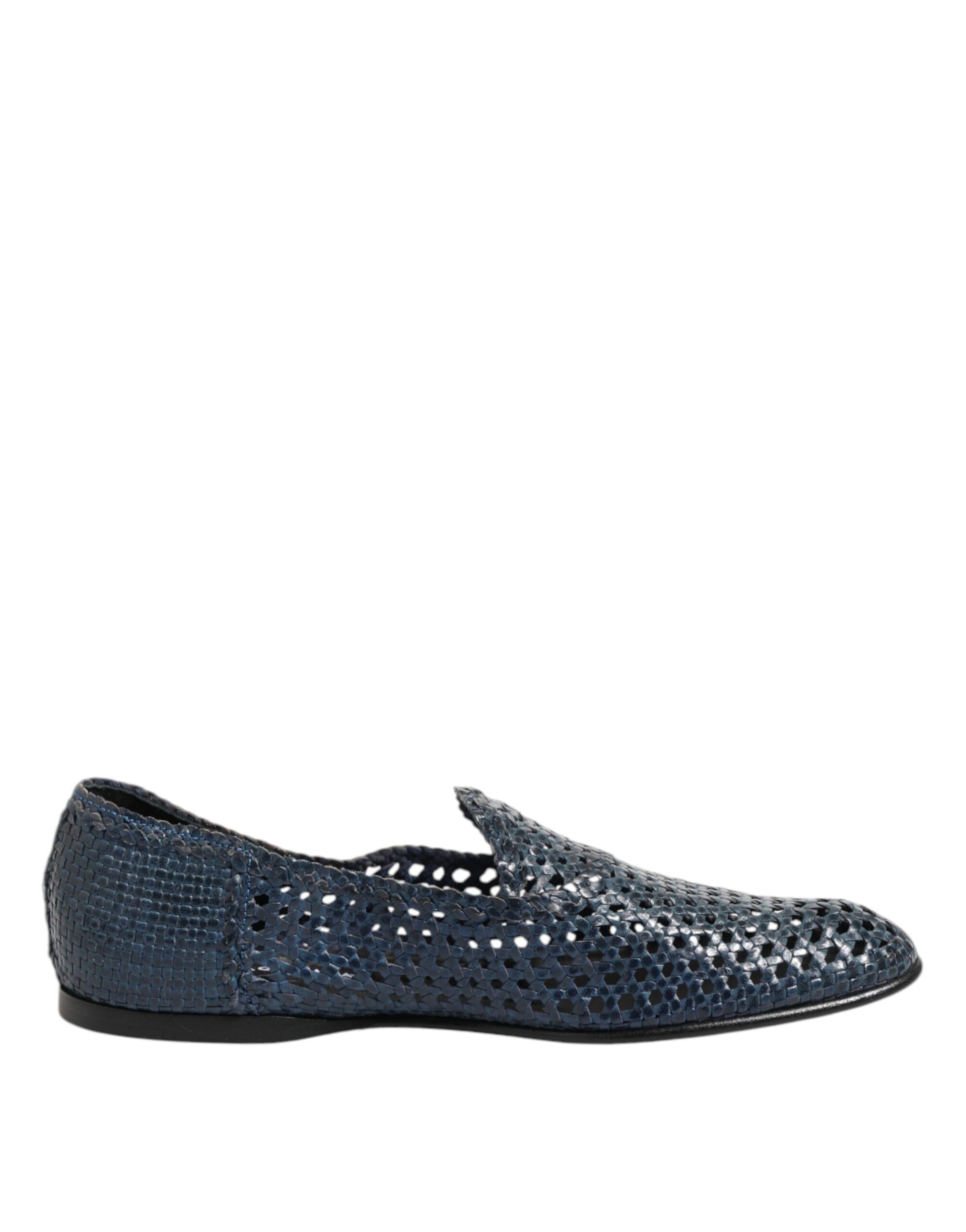 Dolce & Gabbana Blue Woven Leather Slip On Loafers Shoes Curated Luxury Accessories by Orvyn