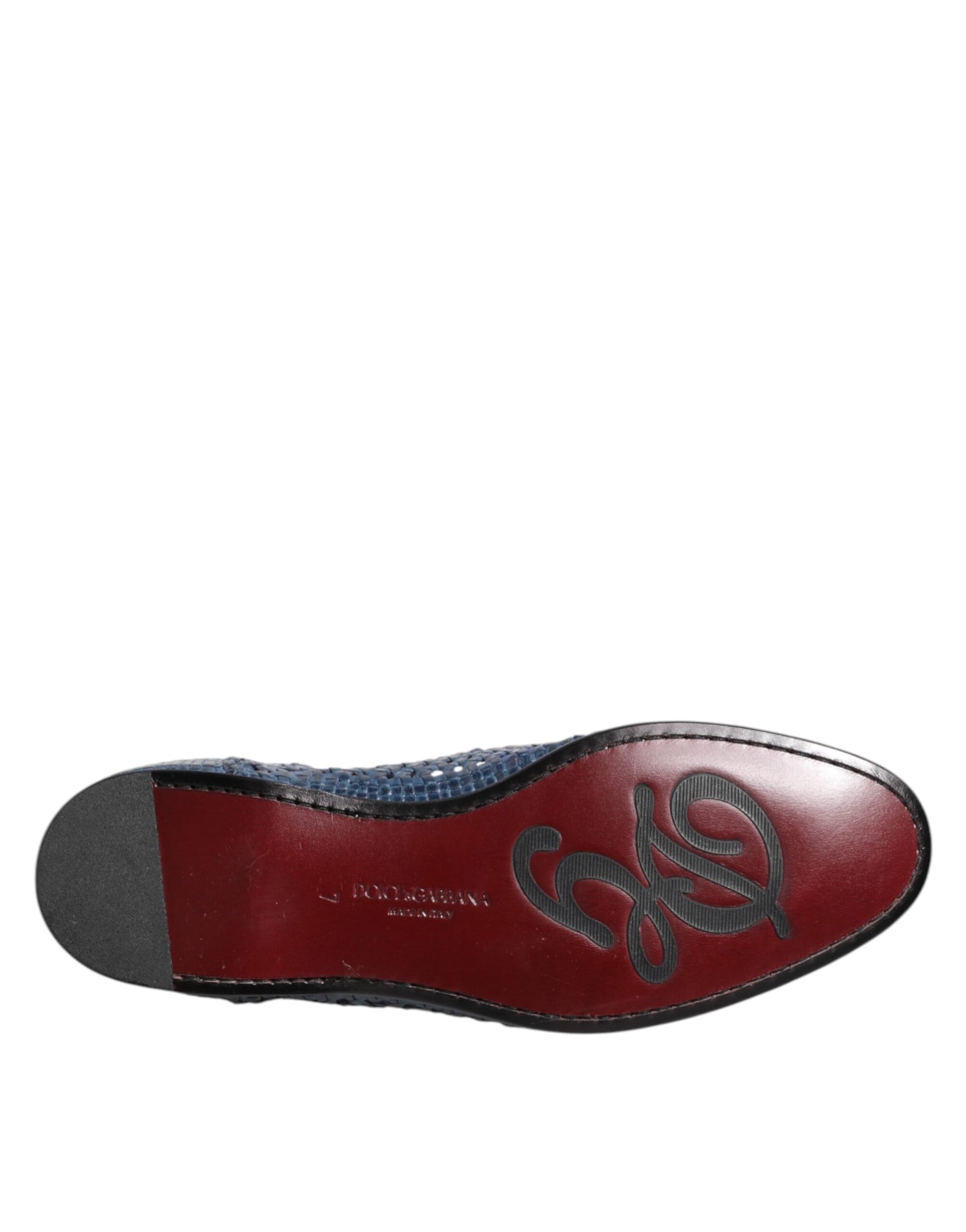 Dolce & Gabbana Blue Woven Leather Slip On Loafers Shoes Curated Luxury Accessories by Orvyn