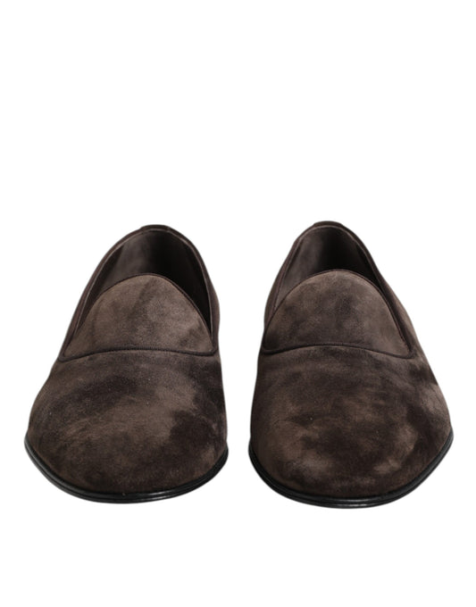 Dolce & Gabbana Brown Velvet Leather Slip On Loafers Shoes Curated Luxury Accessories by Orvyn