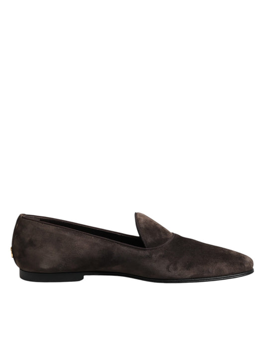Dolce & Gabbana Brown Velvet Leather Slip On Loafers Shoes Curated Luxury Accessories by Orvyn