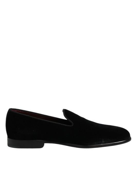 Dolce & Gabbana Black Velvet Slip On Loafers Formal Shoes Curated Luxury Accessories by Orvyn
