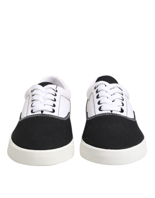 Dolce & Gabbana Black Cotton Canvas Lace Up Men Sneakers Shoes Curated Luxury Accessories by Orvyn