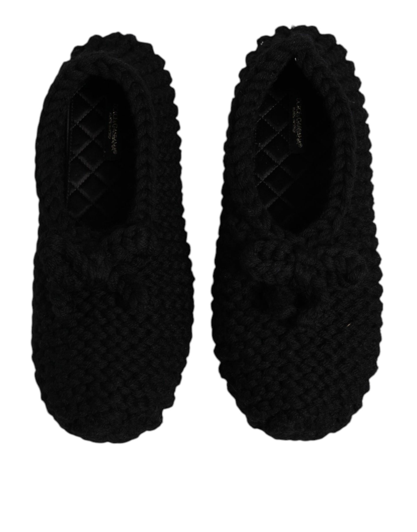 Dolce & Gabbana Black Wool Slip On Flats Ballerina Shoes Curated Luxury Accessories by Orvyn