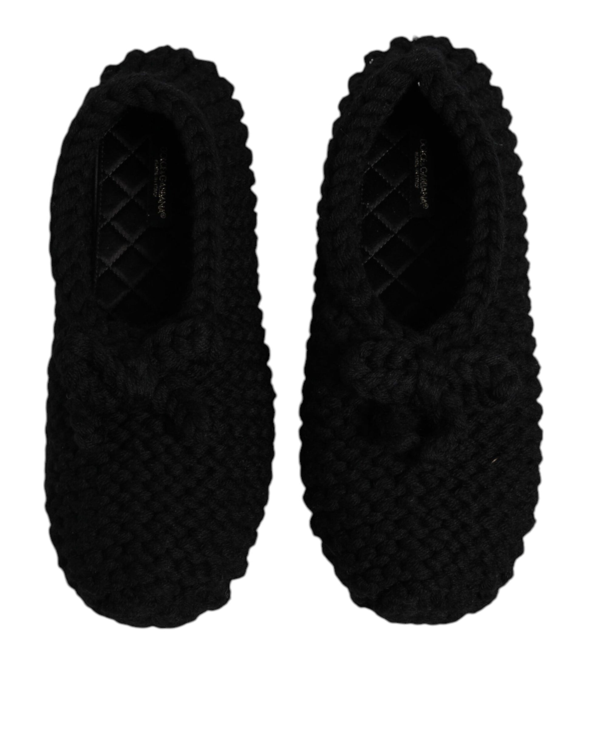 Dolce & Gabbana Black Wool Slip On Flats Ballerina Shoes Curated Luxury Accessories by Orvyn