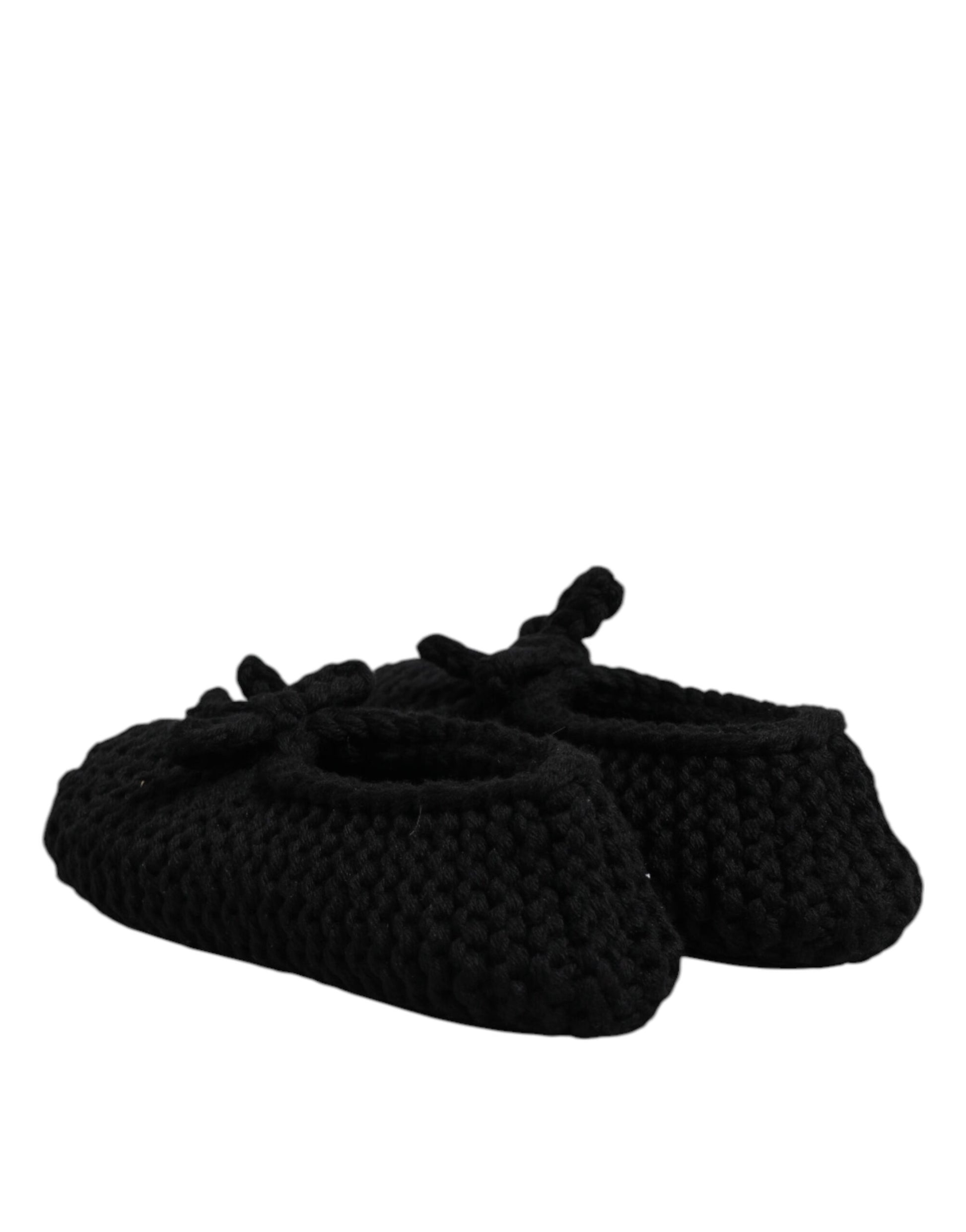 Dolce & Gabbana Black Wool Slip On Flats Ballerina Shoes Curated Luxury Accessories by Orvyn