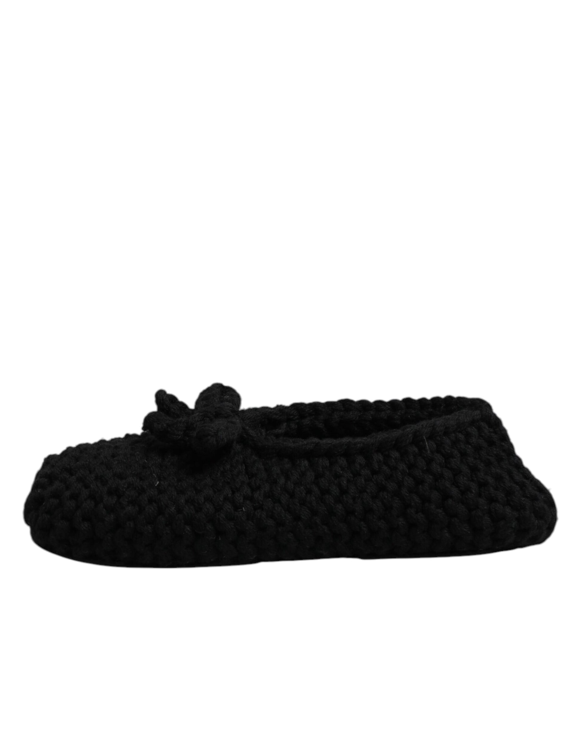 Dolce & Gabbana Black Wool Slip On Flats Ballerina Shoes Curated Luxury Accessories by Orvyn