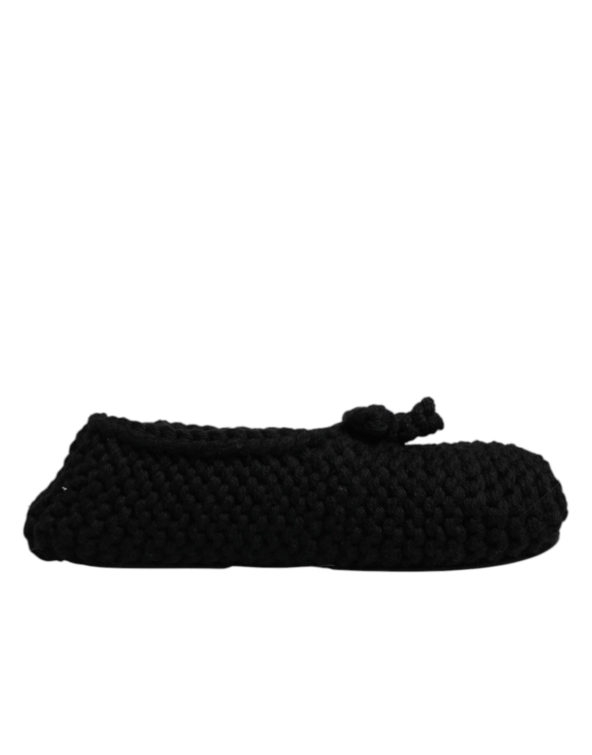 Dolce & Gabbana Black Wool Slip On Flats Ballerina Shoes Curated Luxury Accessories by Orvyn