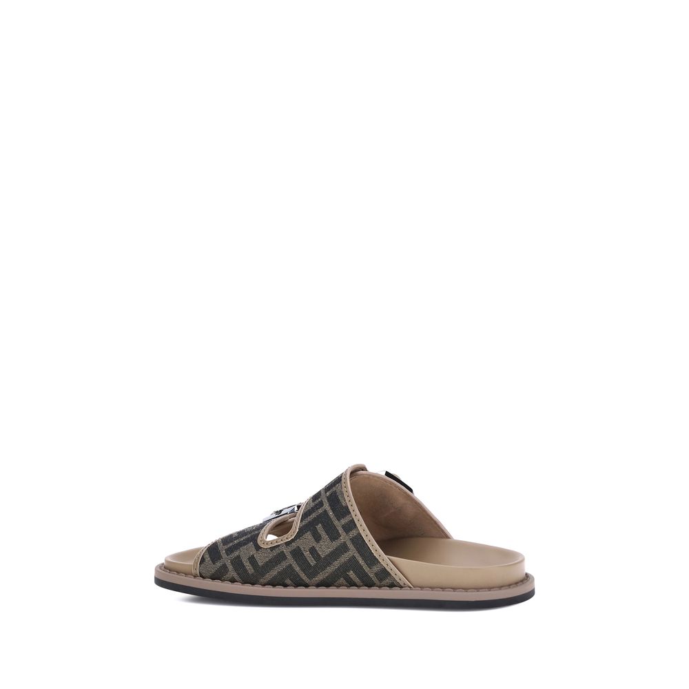 Fendi Brown Calf Leather Bos Taurus Flat Sandals Curated Luxury Accessories by Orvyn
