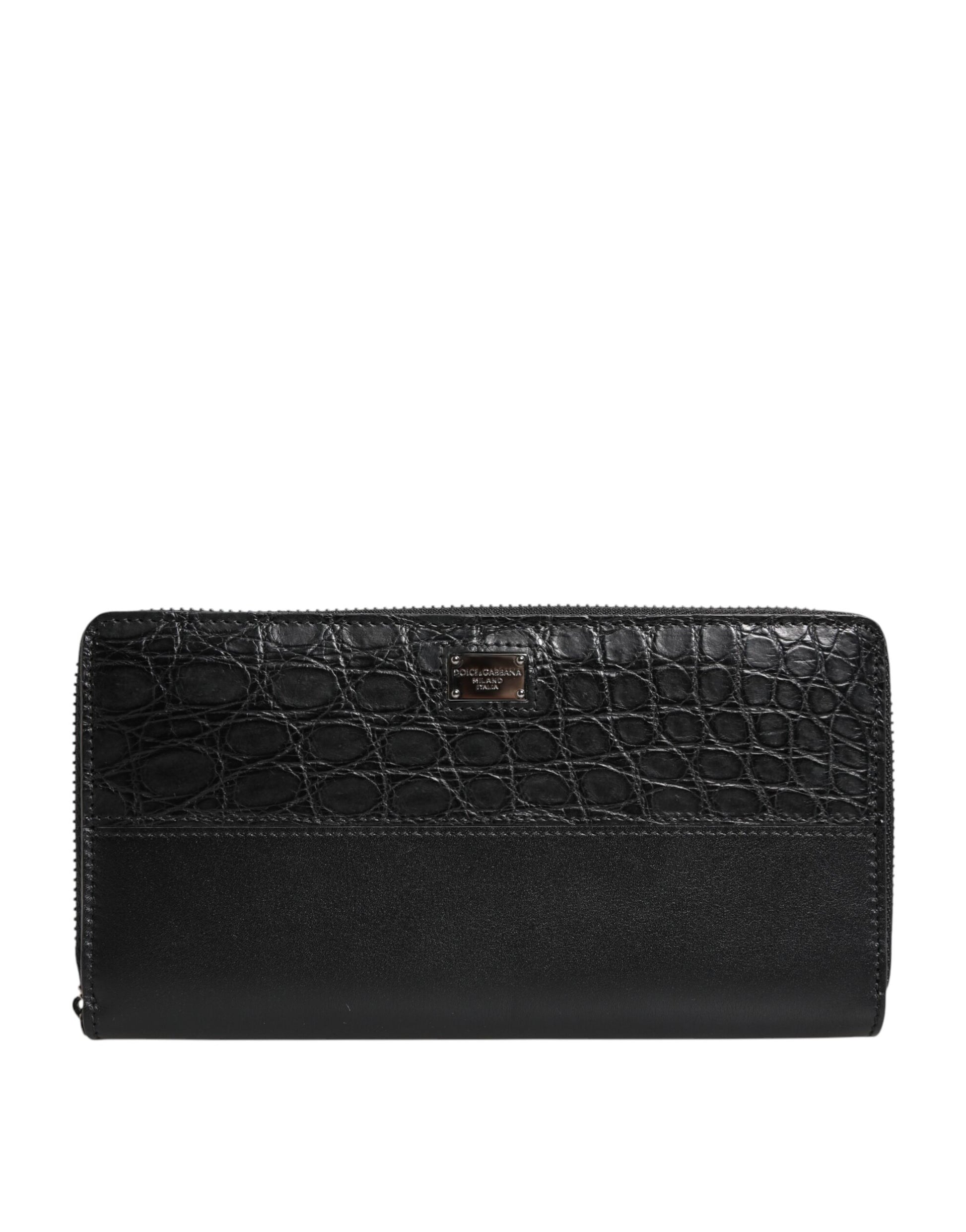 Dolce & Gabbana Black Leather Logo Plaque Zip Around Continental Wallet Curated Luxury Accessories by Orvyn