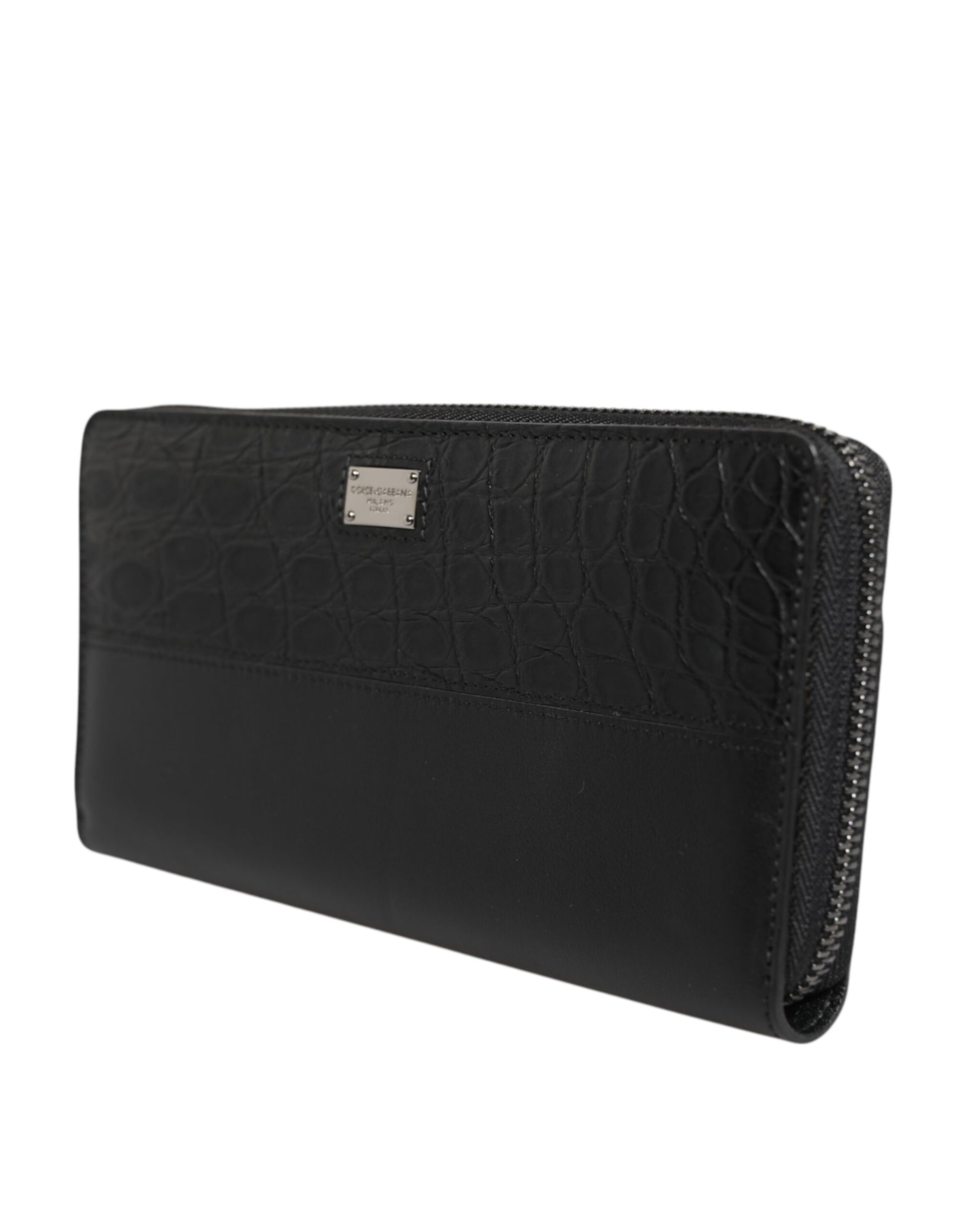 Dolce & Gabbana Black Leather Logo Plaque Zip Around Continental Wallet Curated Luxury Accessories by Orvyn