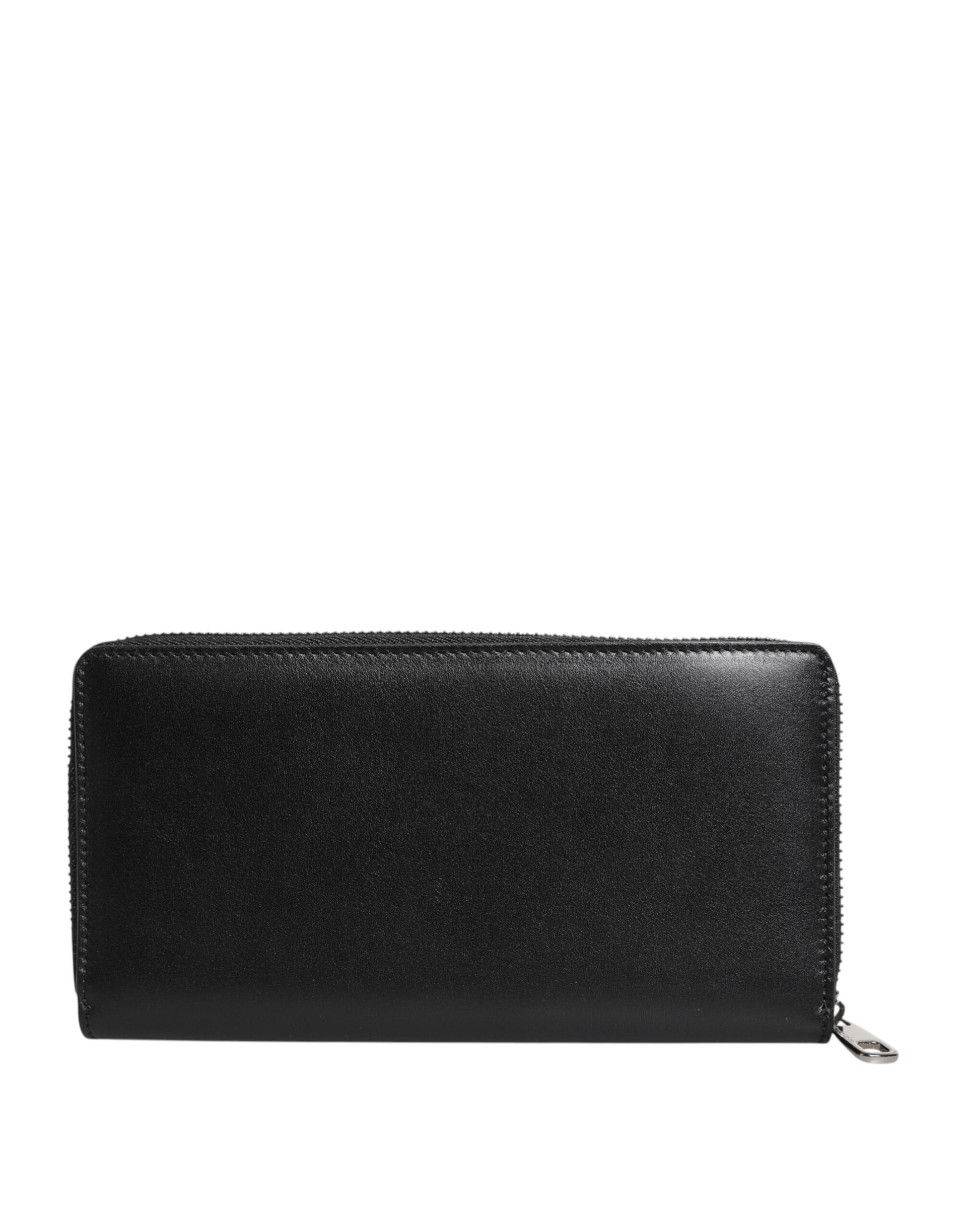 Dolce & Gabbana Black Leather Logo Plaque Zip Around Continental Wallet Curated Luxury Accessories by Orvyn