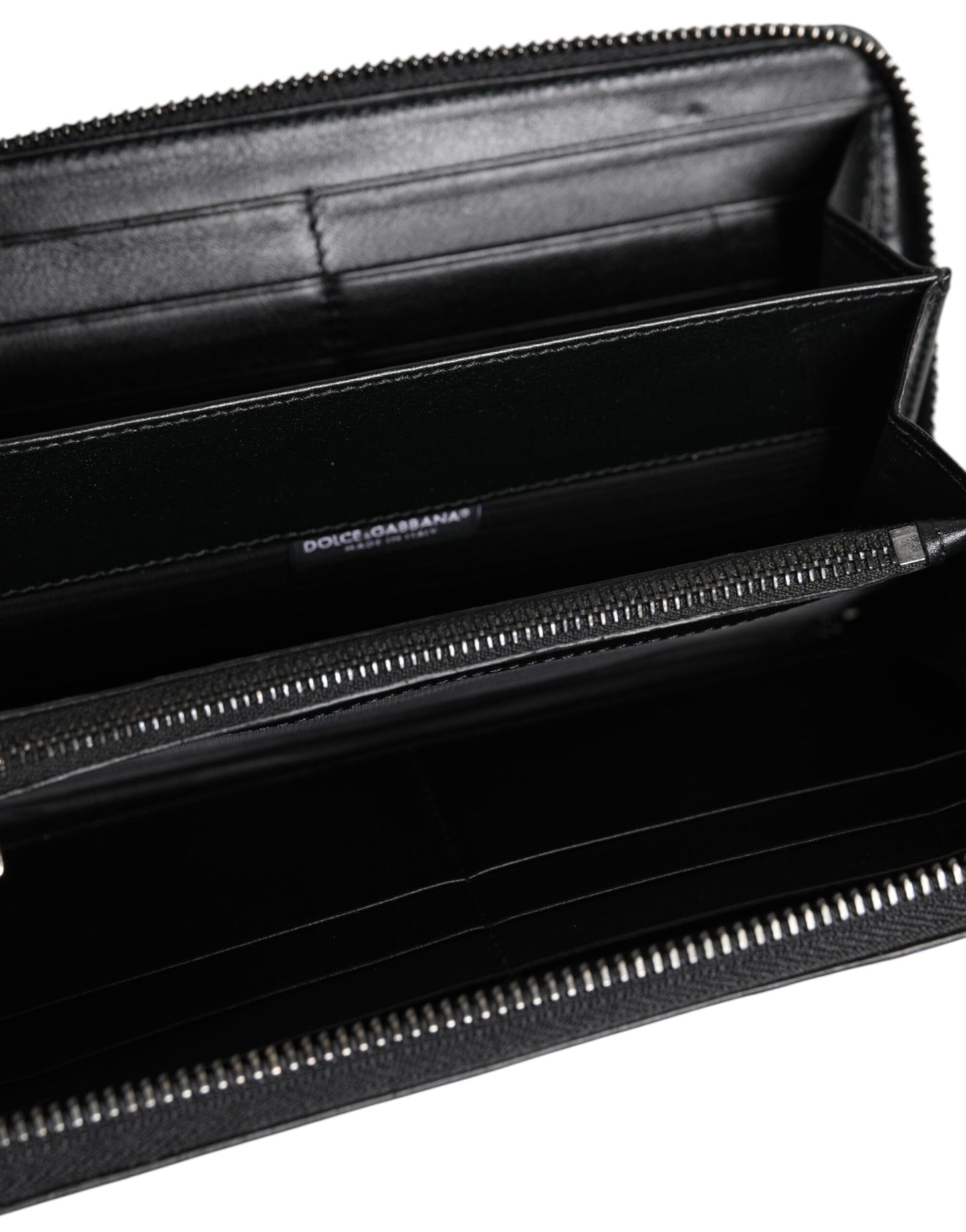 Dolce & Gabbana Black Leather Logo Plaque Zip Around Continental Wallet Curated Luxury Accessories by Orvyn