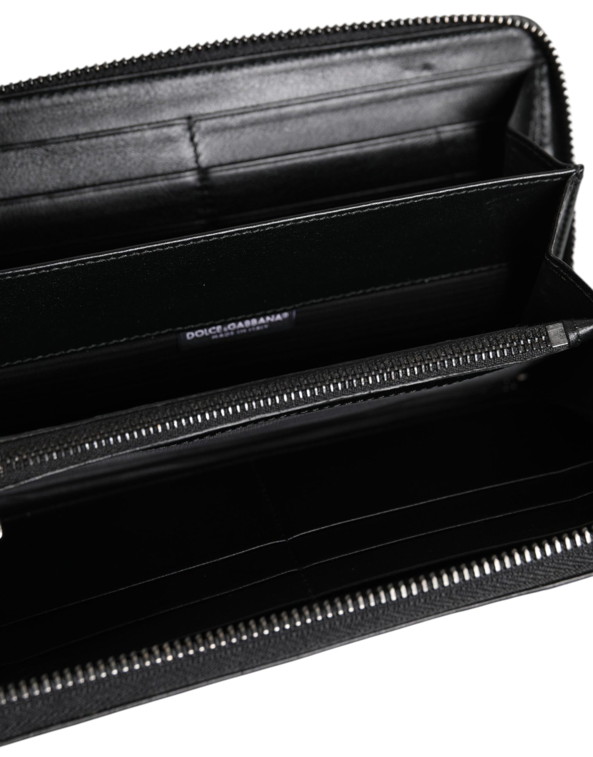 Dolce & Gabbana Black Leather Logo Plaque Zip Around Continental Wallet Curated Luxury Accessories by Orvyn