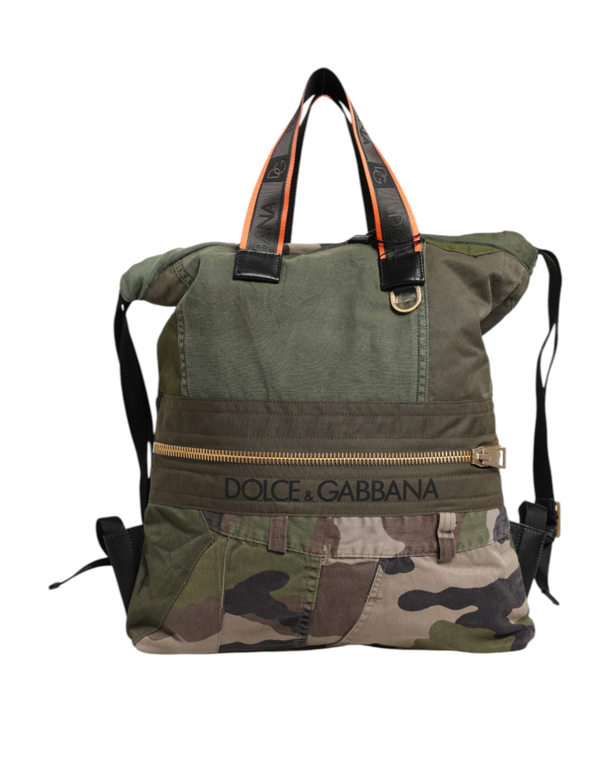 Dolce & Gabbana Military Green Patchwork Rucksack Backpack Bag Curated Luxury Accessories by Orvyn