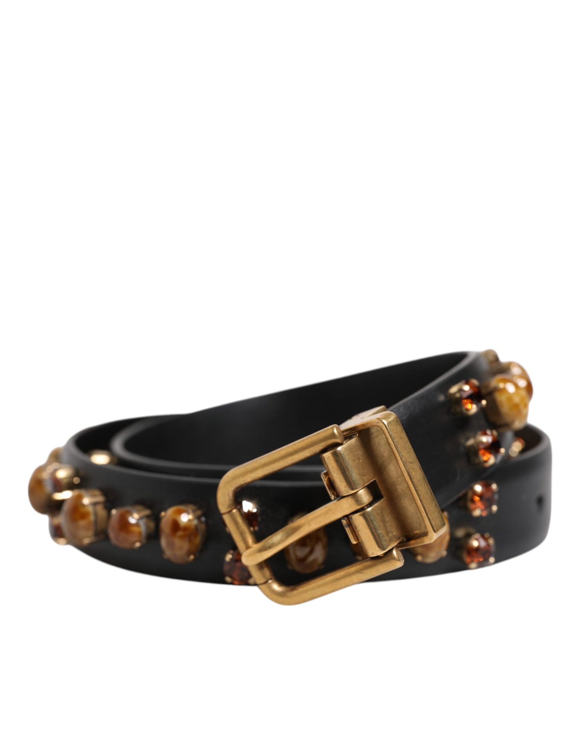 Dolce & Gabbana Black Leather Studded Gold Tone Buckle Belt Curated Luxury Accessories by Orvyn
