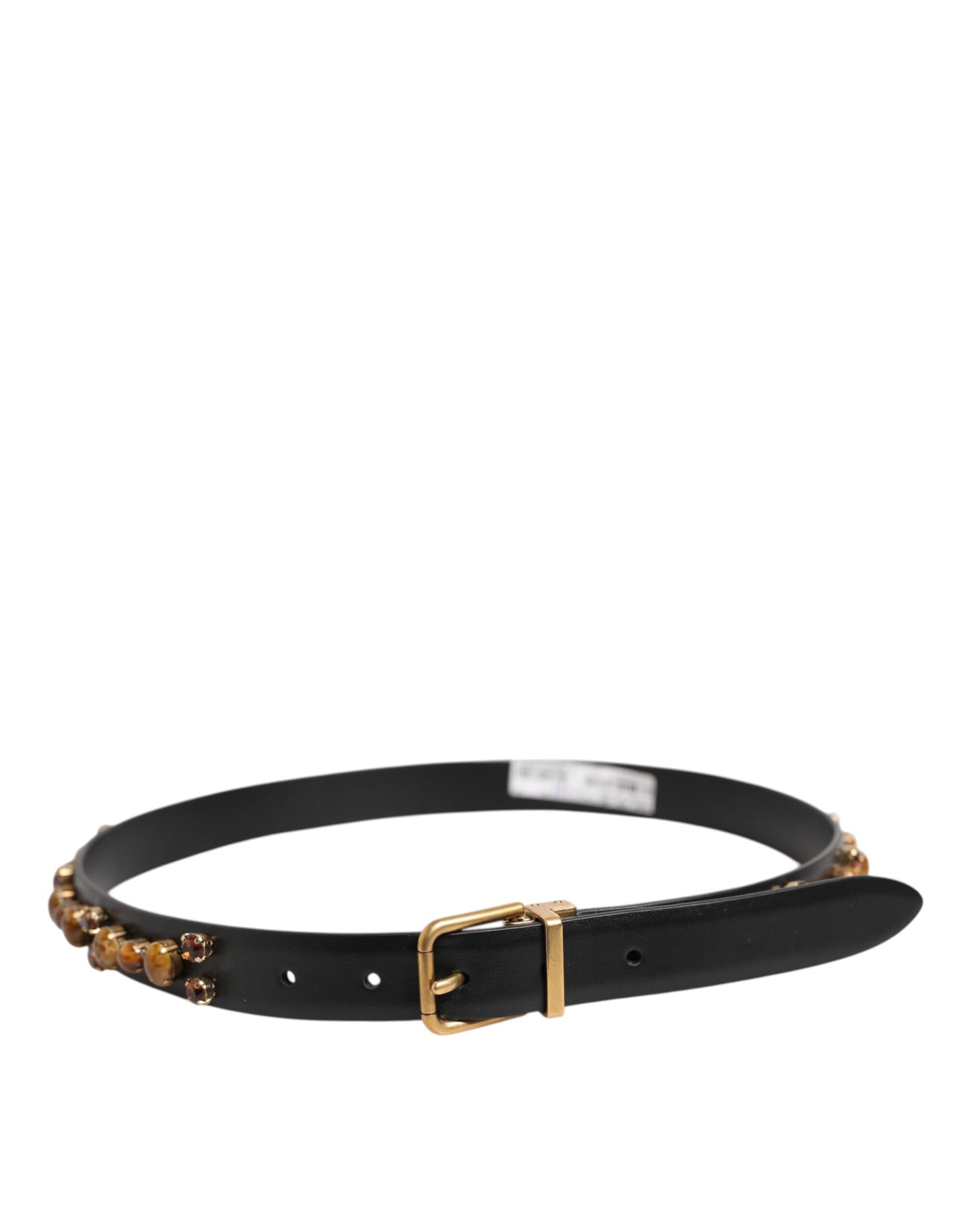 Dolce & Gabbana Black Leather Studded Gold Tone Buckle Belt Curated Luxury Accessories by Orvyn