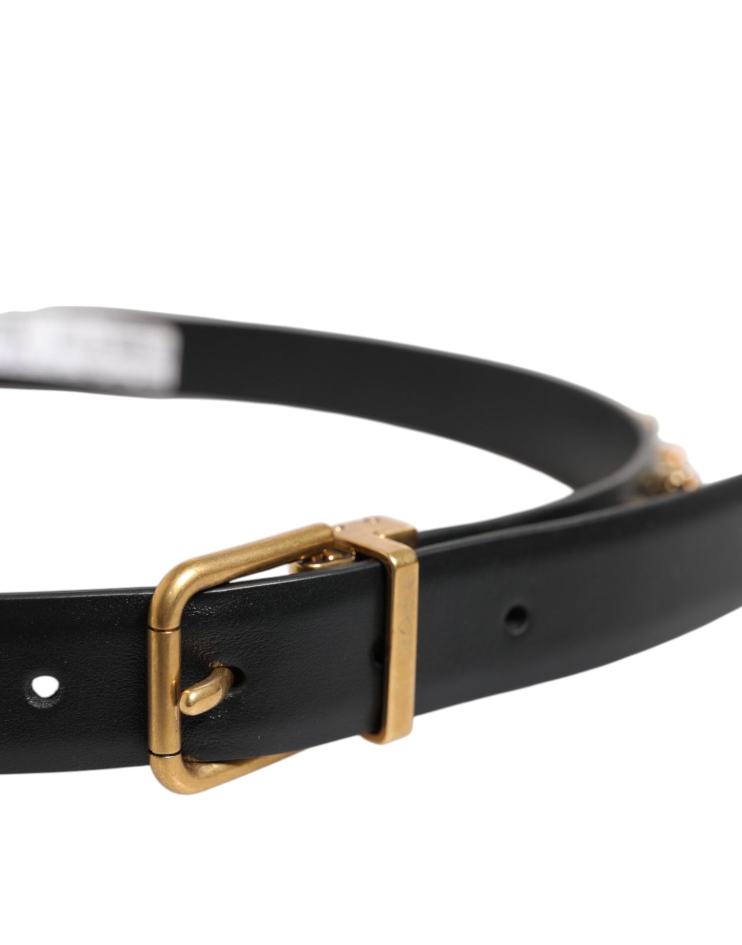 Dolce & Gabbana Black Leather Studded Gold Tone Buckle Belt Curated Luxury Accessories by Orvyn