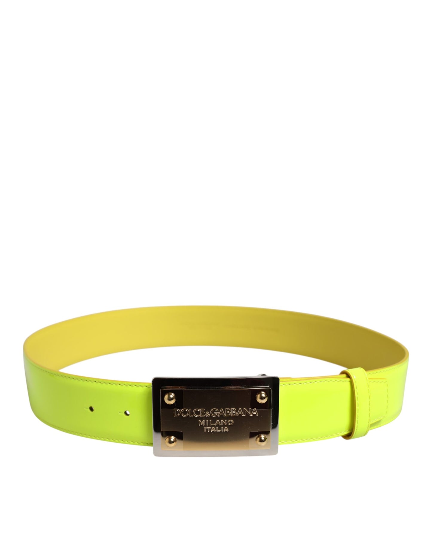 Dolce & Gabbana Yellow Green Classic Metal Logo Buckle Belt Curated Luxury Accessories by Orvyn