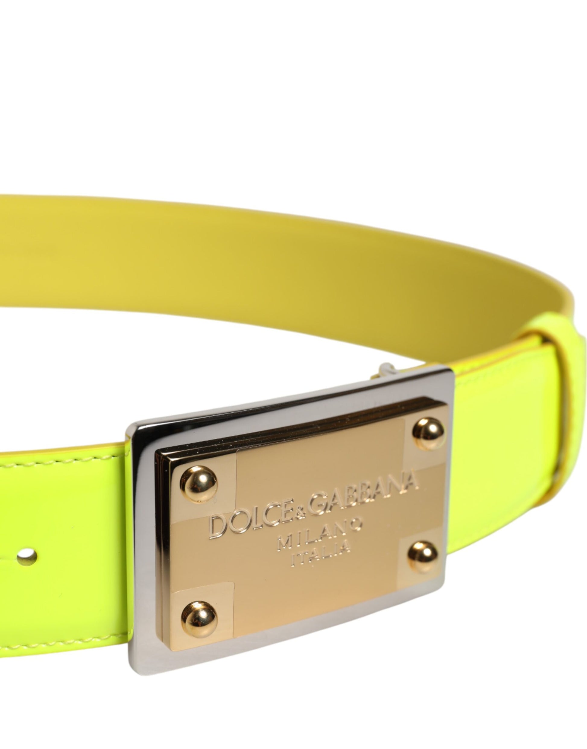 Dolce & Gabbana Yellow Green Classic Metal Logo Buckle Belt Curated Luxury Accessories by Orvyn