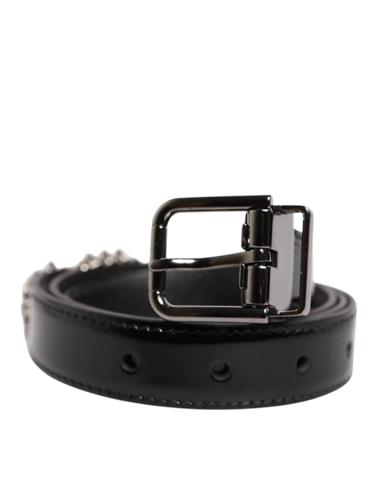 Dolce & Gabbana Black Embellished Metal Logo Buckle Belt Curated Luxury Accessories by Orvyn
