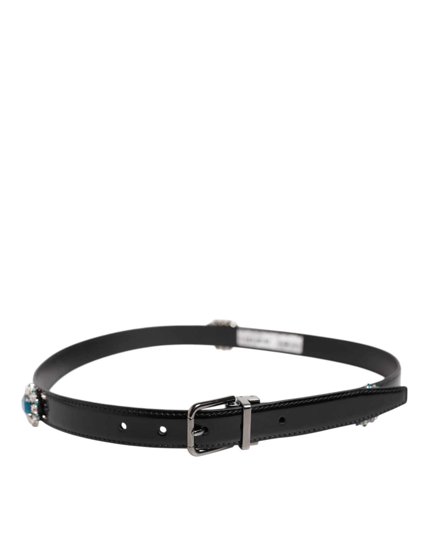 Dolce & Gabbana Black Embellished Metal Logo Buckle Belt Curated Luxury Accessories by Orvyn