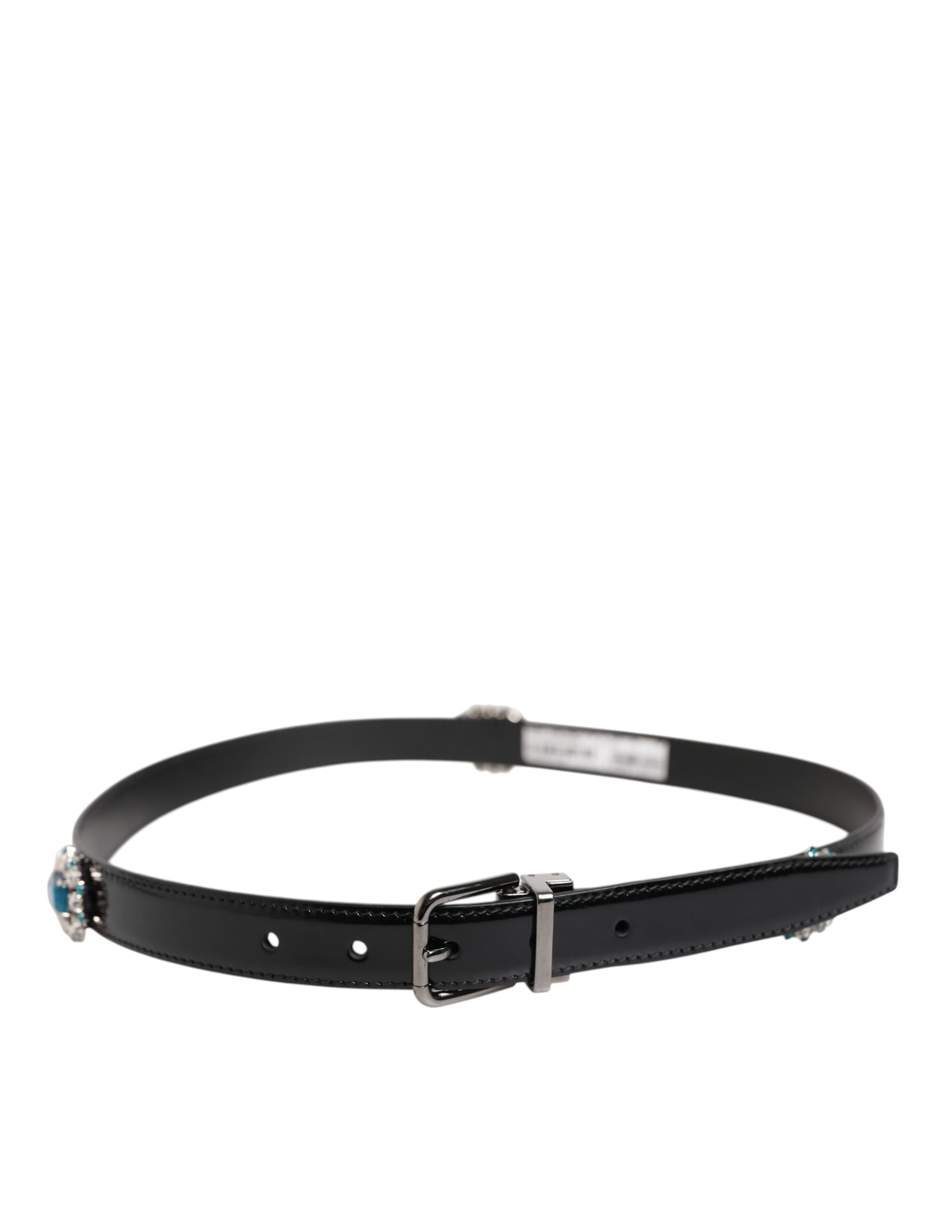 Dolce & Gabbana Black Embellished Metal Logo Buckle Belt Curated Luxury Accessories by Orvyn