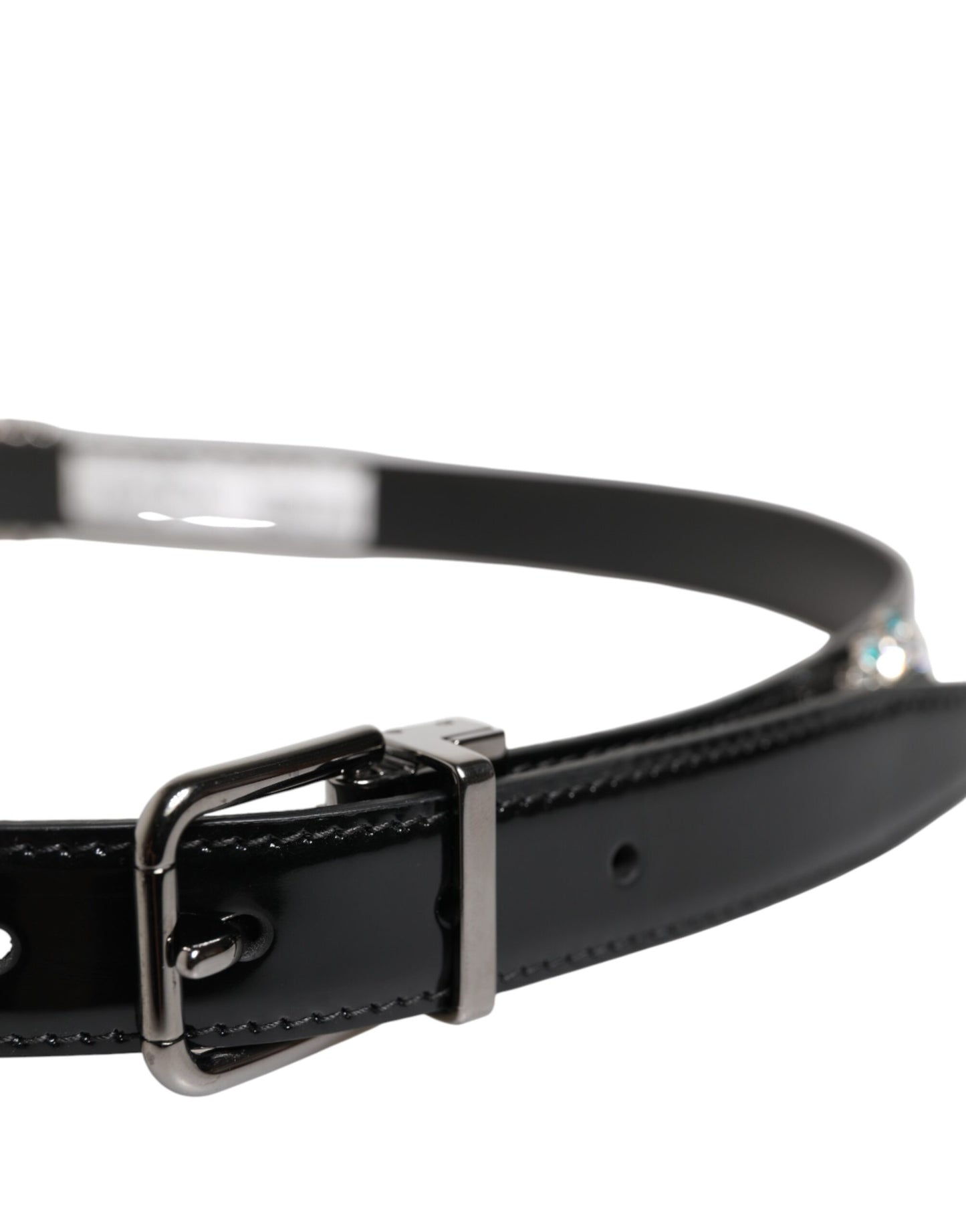 Dolce & Gabbana Black Embellished Metal Logo Buckle Belt Curated Luxury Accessories by Orvyn