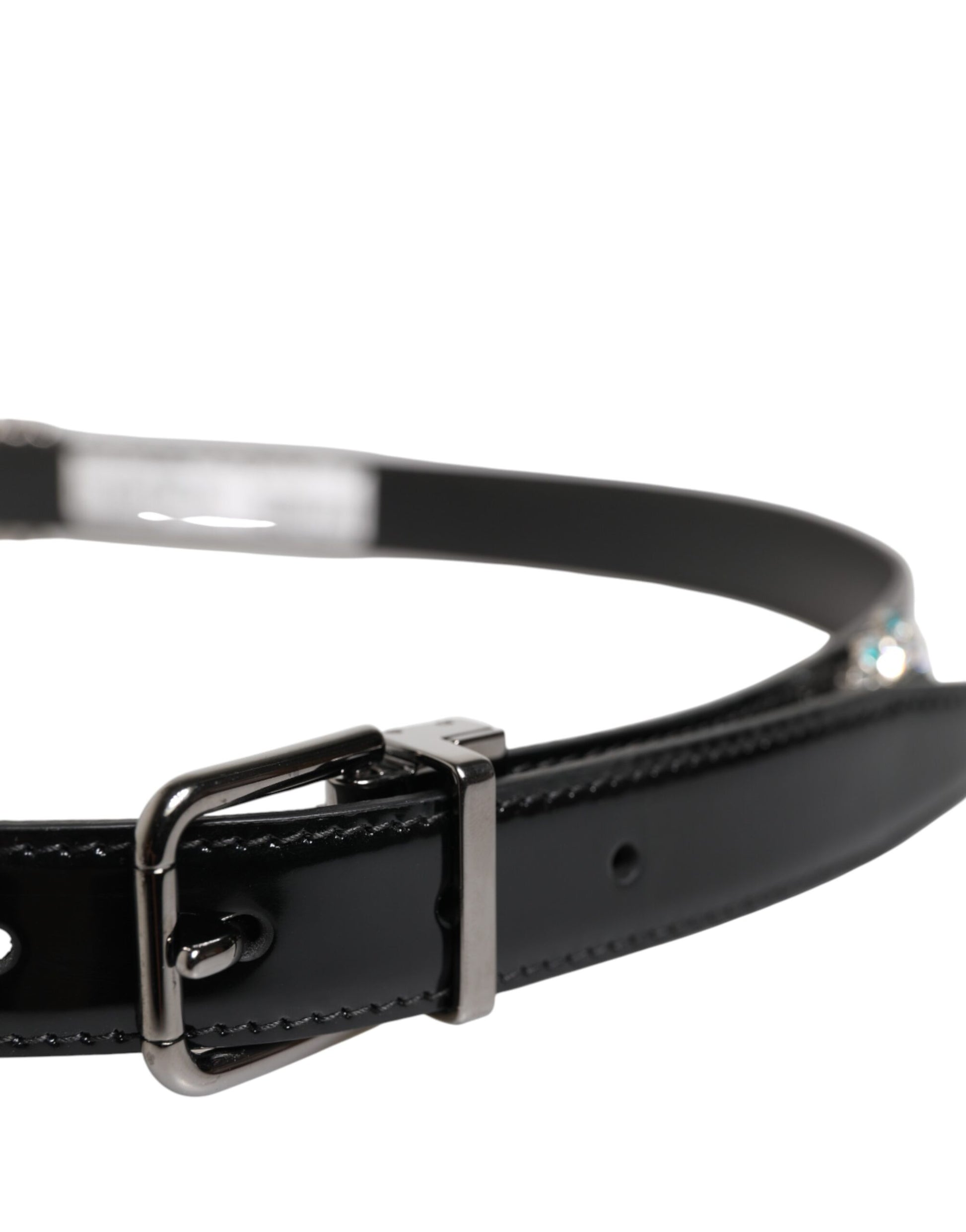 Dolce & Gabbana Black Embellished Metal Logo Buckle Belt Curated Luxury Accessories by Orvyn