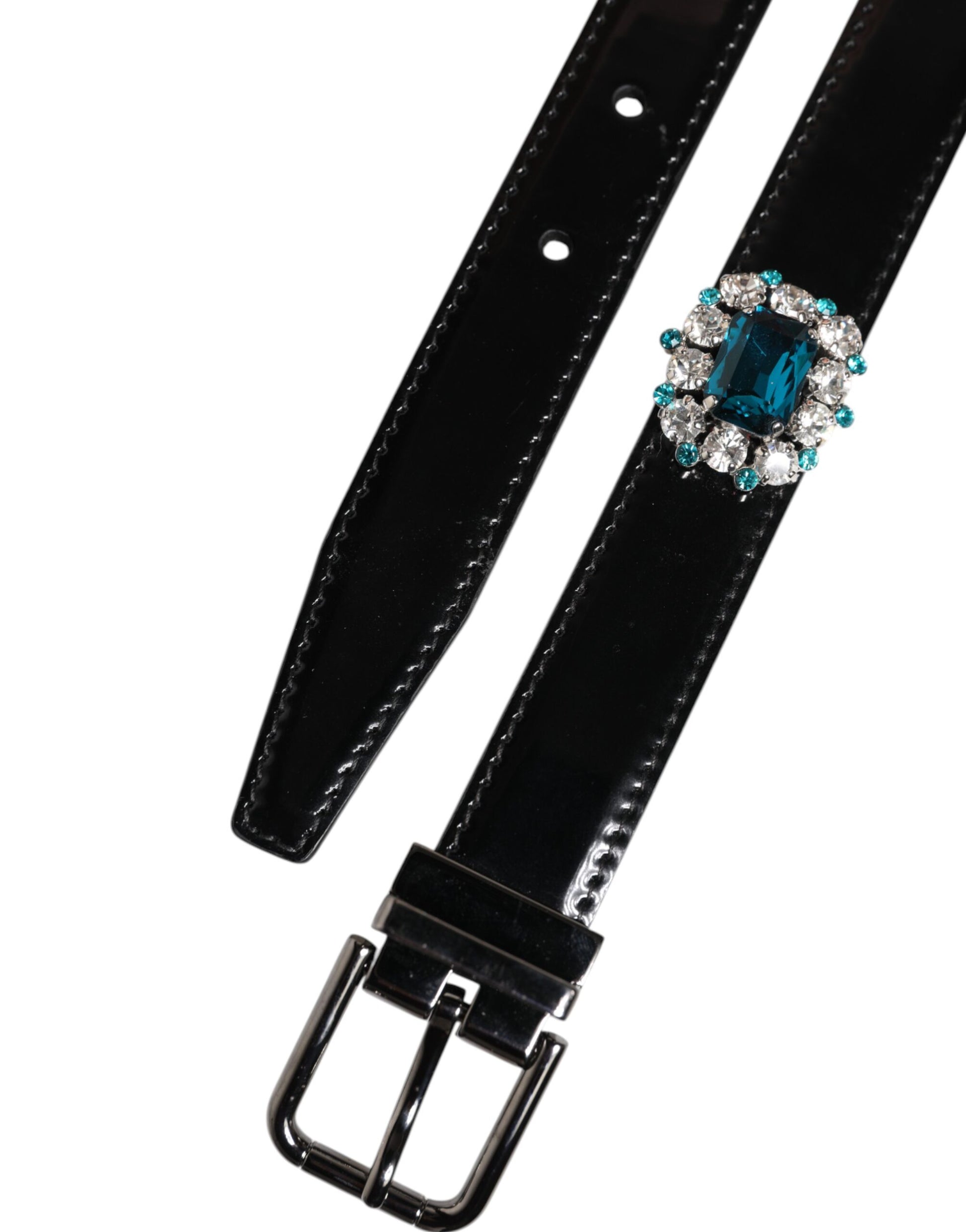 Dolce & Gabbana Black Embellished Metal Logo Buckle Belt Curated Luxury Accessories by Orvyn