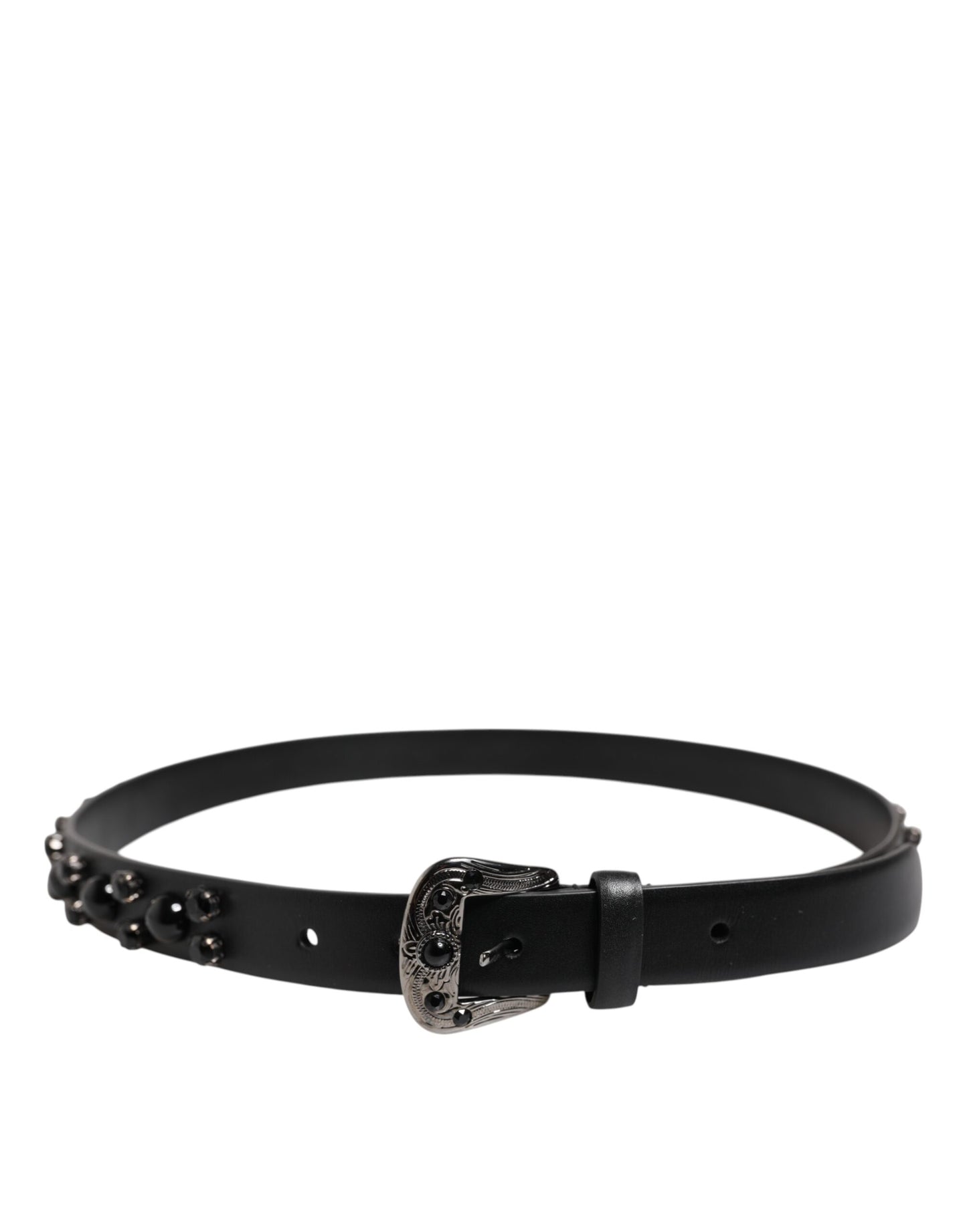 Dolce & Gabbana Black Studded Leather Metal Logo Buckle Belt Curated Luxury Accessories by Orvyn