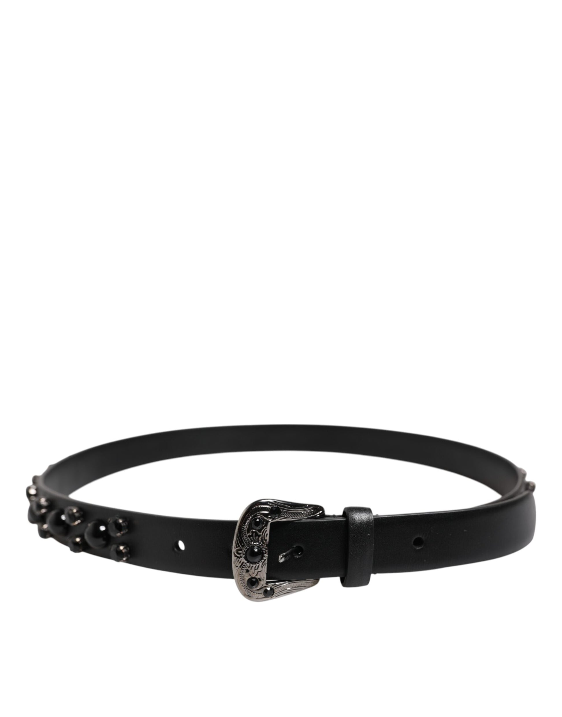Dolce & Gabbana Black Studded Leather Metal Logo Buckle Belt Curated Luxury Accessories by Orvyn