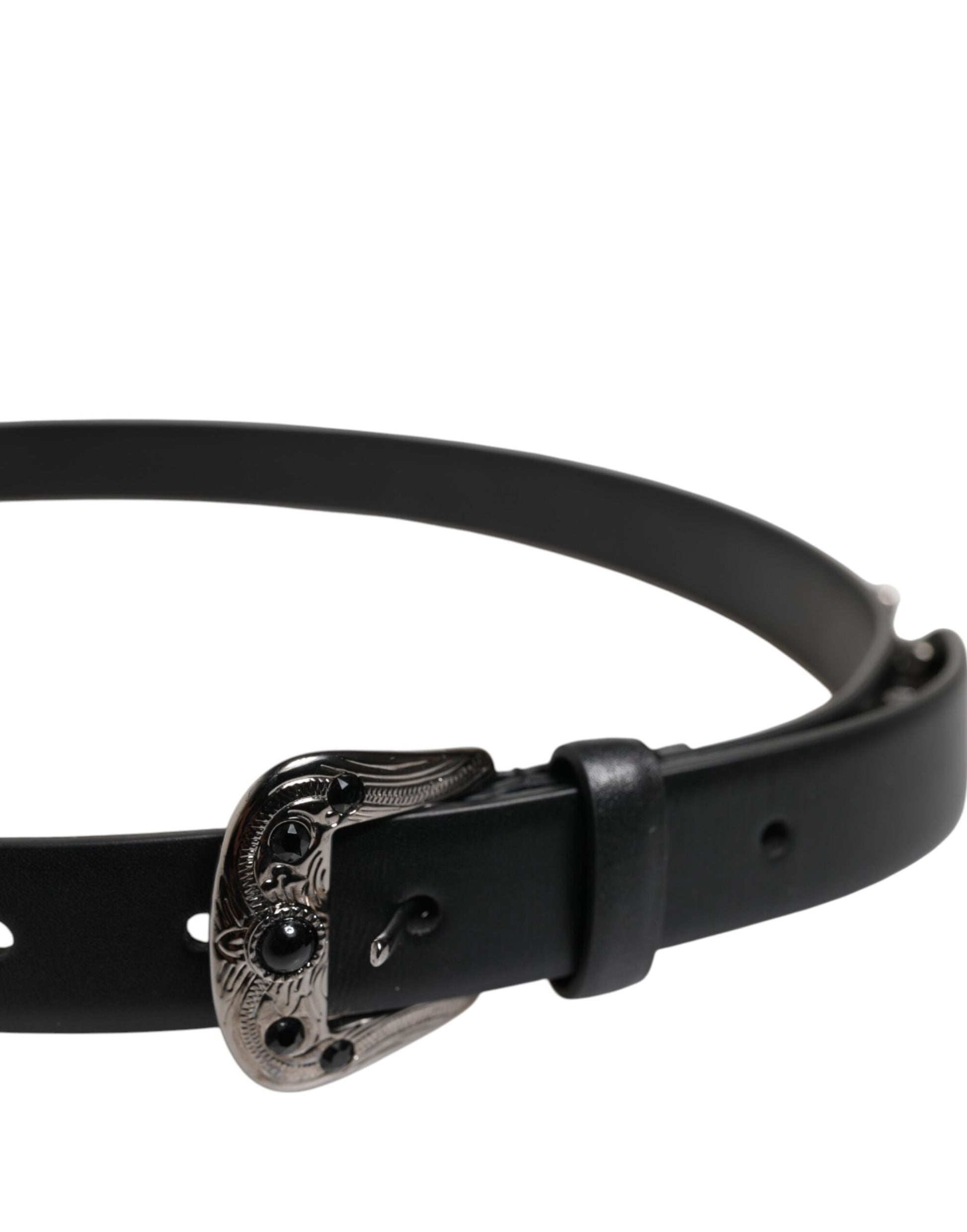 Dolce & Gabbana Black Studded Leather Metal Logo Buckle Belt Curated Luxury Accessories by Orvyn