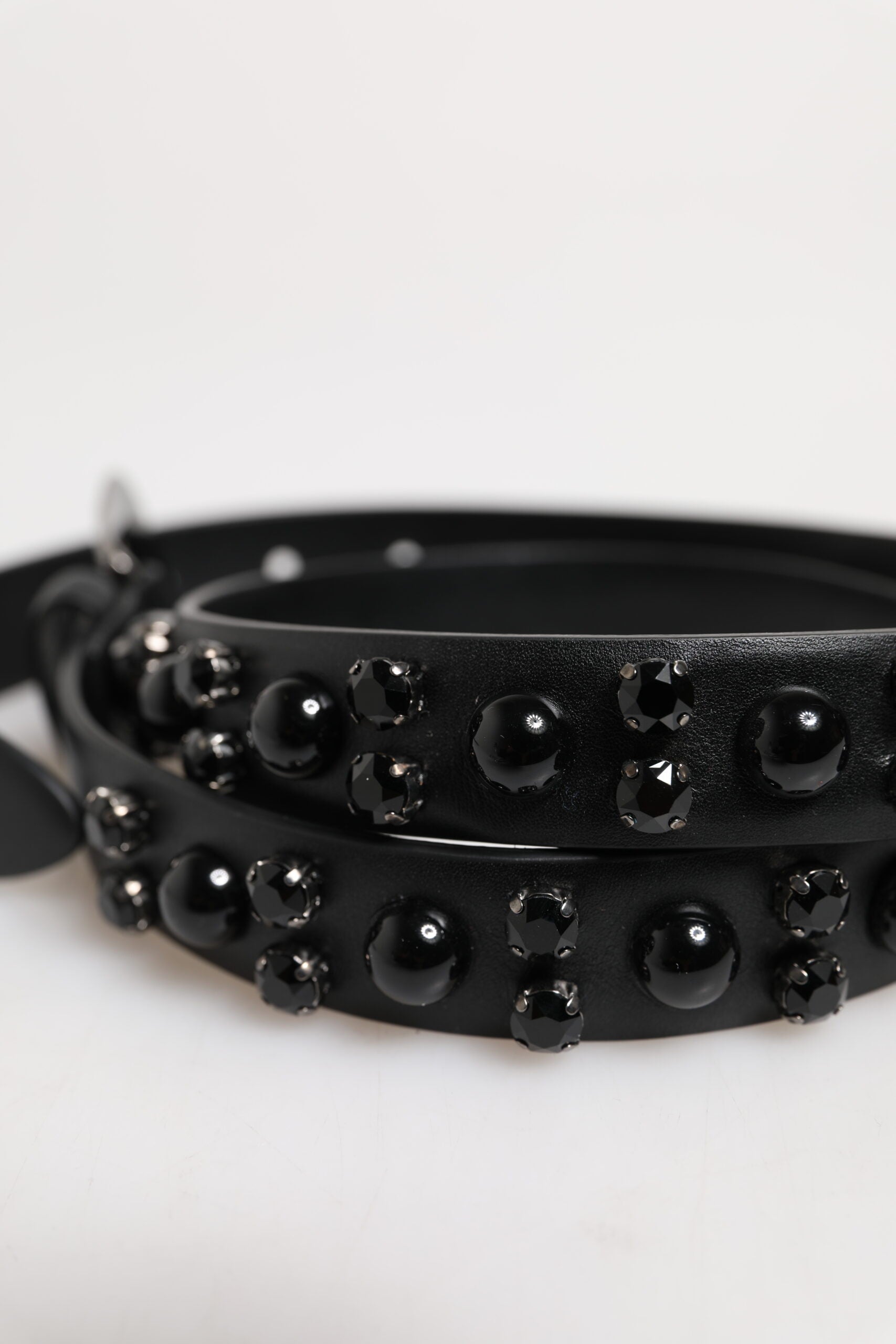 Dolce & Gabbana Black Studded Leather Metal Logo Buckle Belt Curated Luxury Accessories by Orvyn