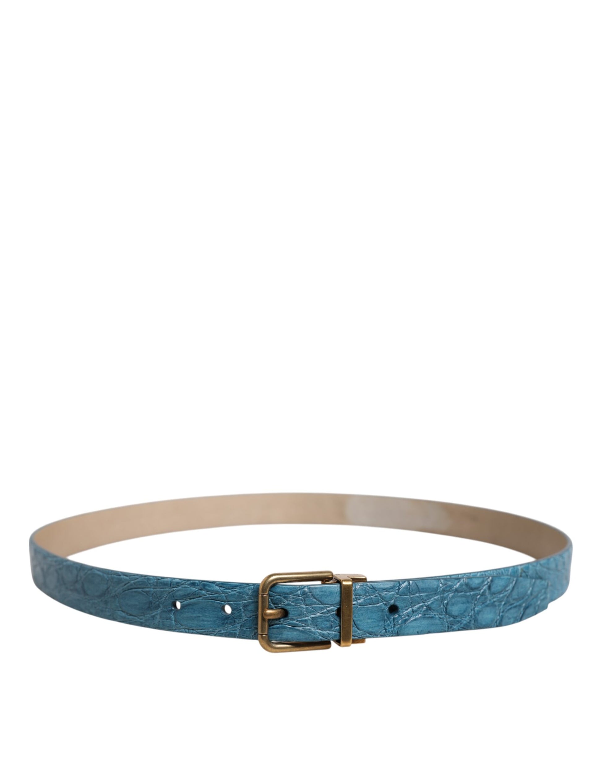 Dolce & Gabbana Blue Leather Classic Gold Metal Buckle Belt Curated Luxury Accessories by Orvyn