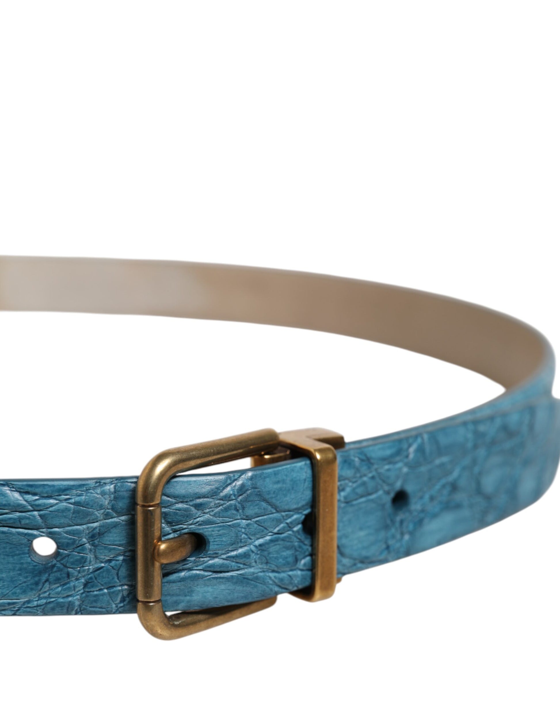Dolce & Gabbana Blue Leather Classic Gold Metal Buckle Belt Curated Luxury Accessories by Orvyn