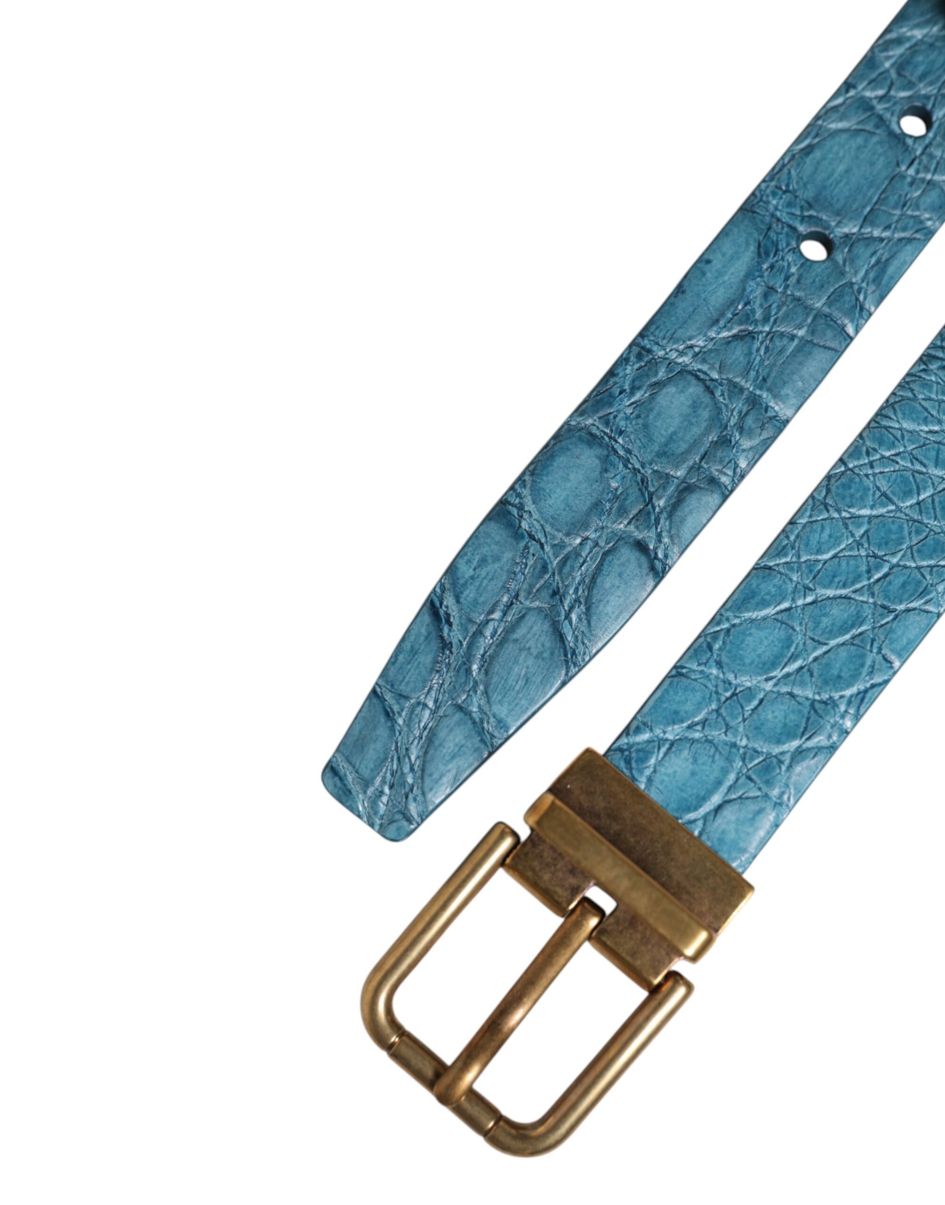Dolce & Gabbana Blue Leather Classic Gold Metal Buckle Belt Curated Luxury Accessories by Orvyn