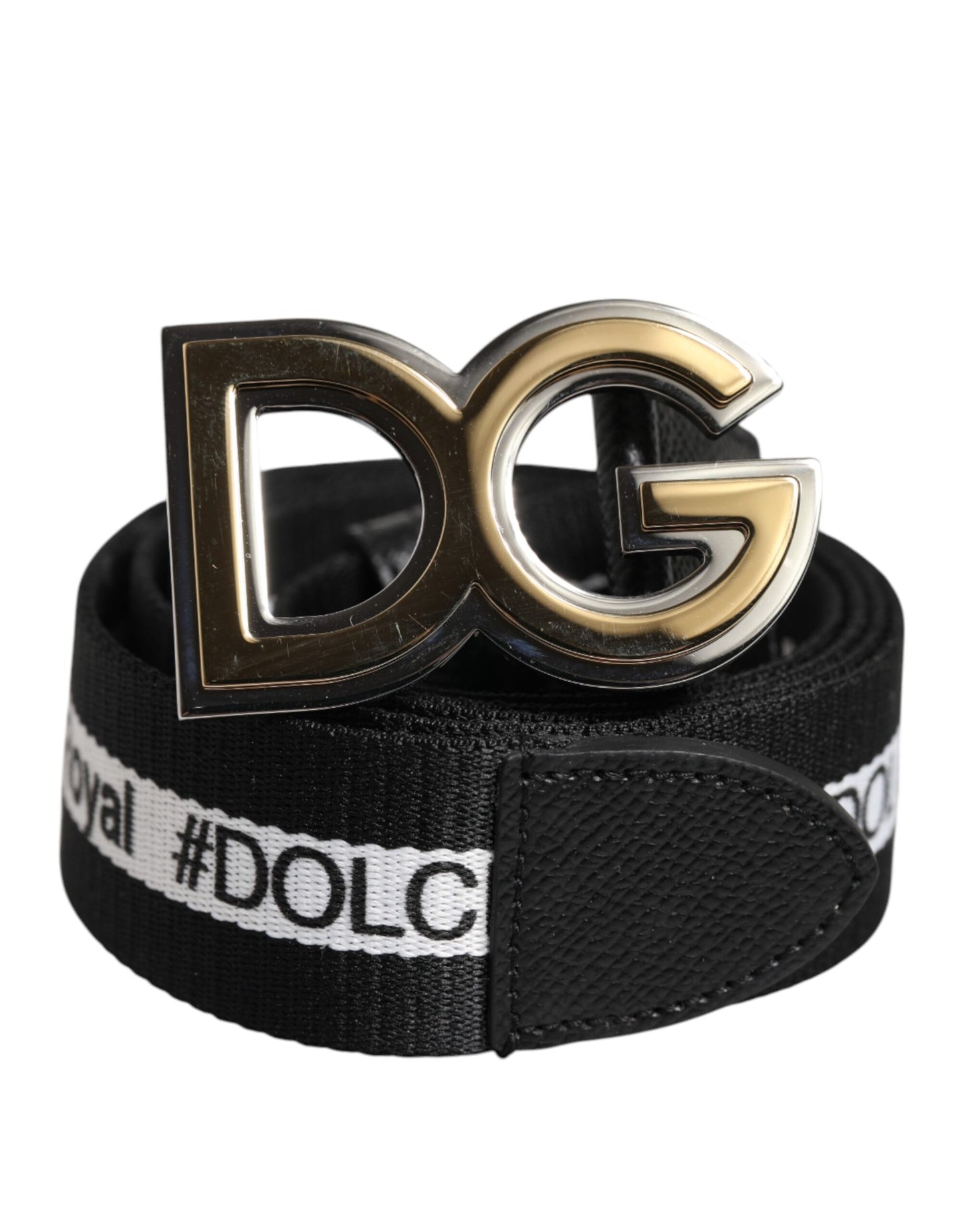 Dolce & Gabbana Black Cotton Metal DG Logo Gold Buckle Belt Curated Luxury Accessories by Orvyn