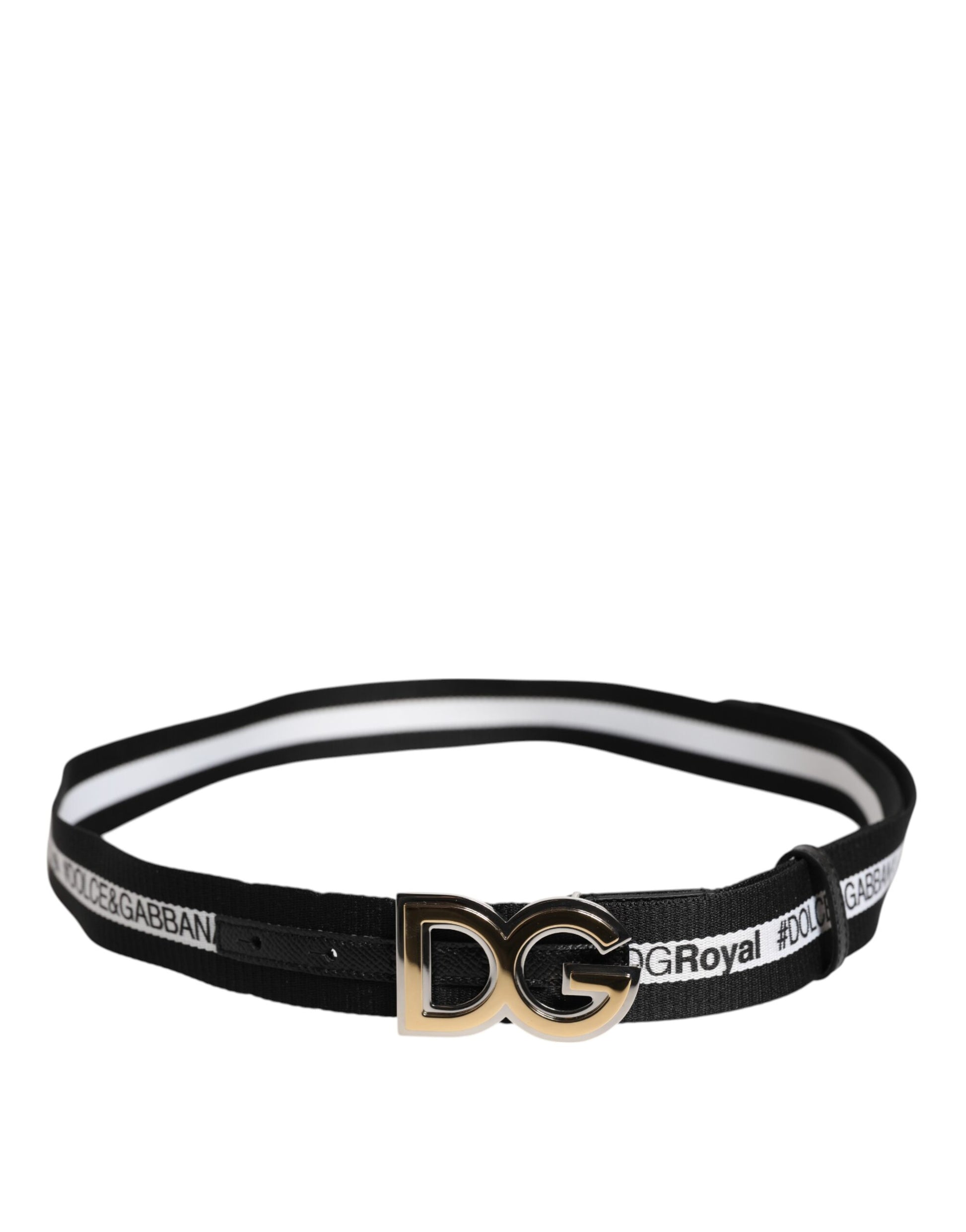 Dolce & Gabbana Black Cotton Metal DG Logo Gold Buckle Belt Curated Luxury Accessories by Orvyn