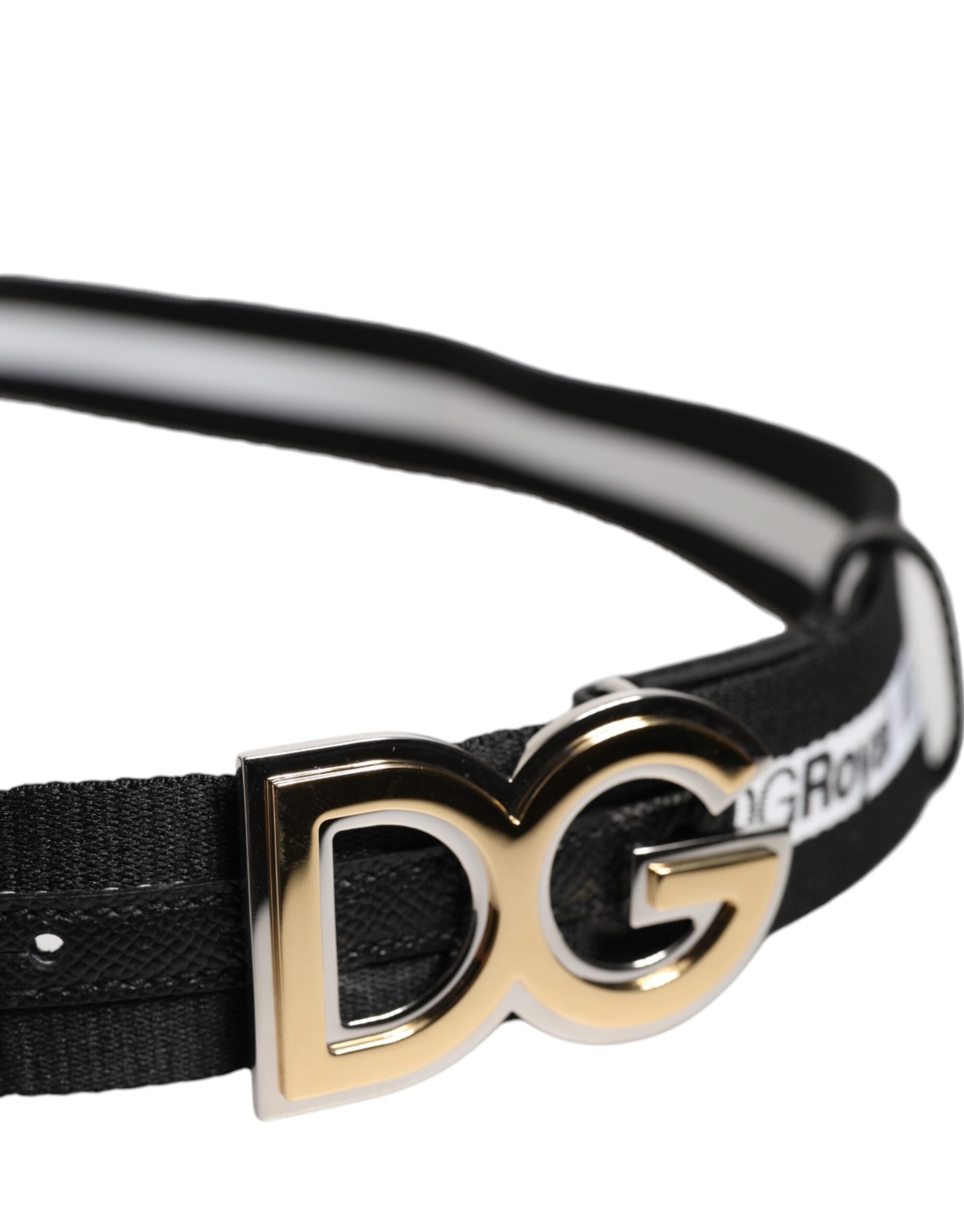 Dolce & Gabbana Black Cotton Metal DG Logo Gold Buckle Belt Curated Luxury Accessories by Orvyn