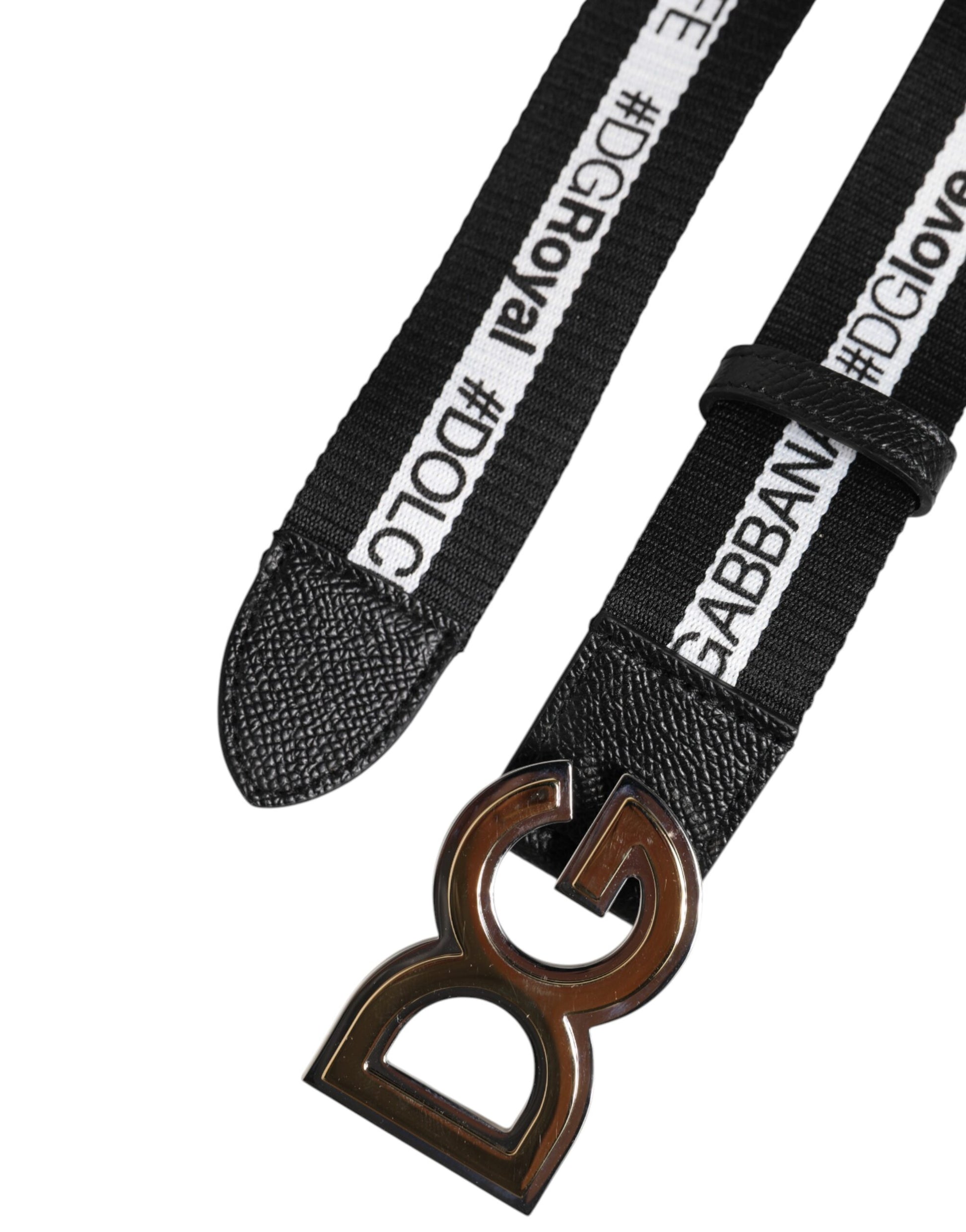 Dolce & Gabbana Black Cotton Metal DG Logo Gold Buckle Belt Curated Luxury Accessories by Orvyn