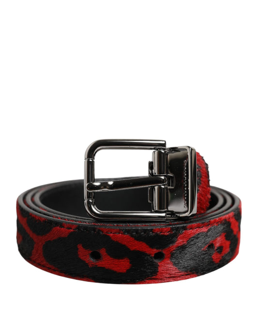 Dolce & Gabbana Black Red Leopard Silver Metal Buckle Belt Curated Luxury Accessories by Orvyn