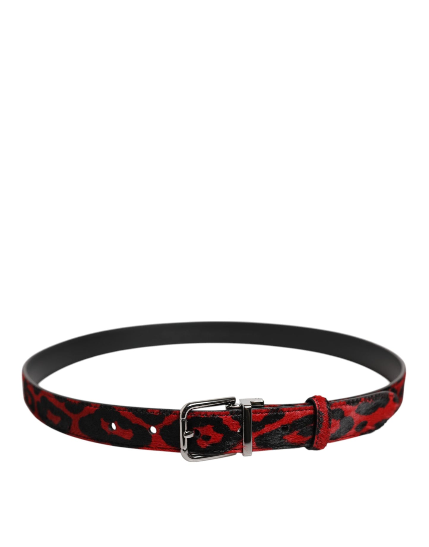 Dolce & Gabbana Black Red Leopard Silver Metal Buckle Belt Curated Luxury Accessories by Orvyn