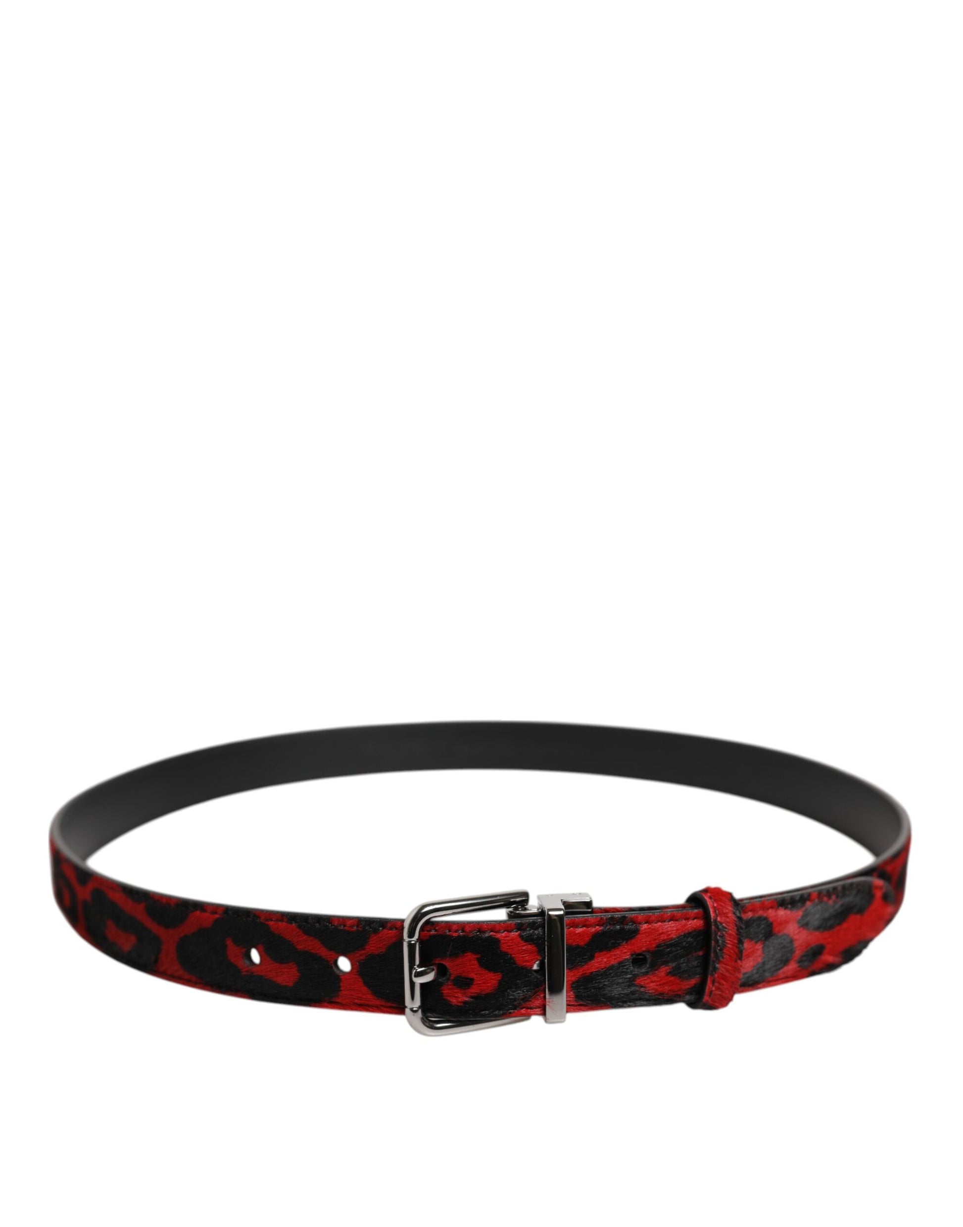 Dolce & Gabbana Black Red Leopard Silver Metal Buckle Belt Curated Luxury Accessories by Orvyn