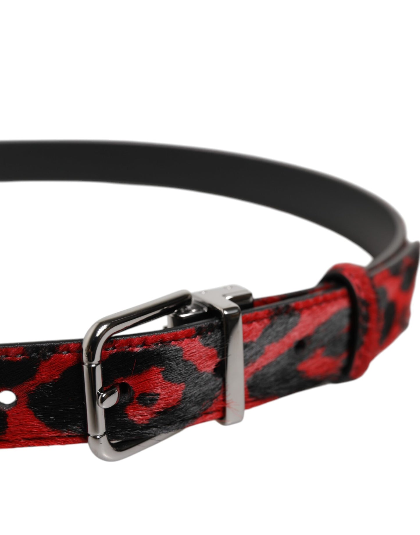 Dolce & Gabbana Black Red Leopard Silver Metal Buckle Belt Curated Luxury Accessories by Orvyn