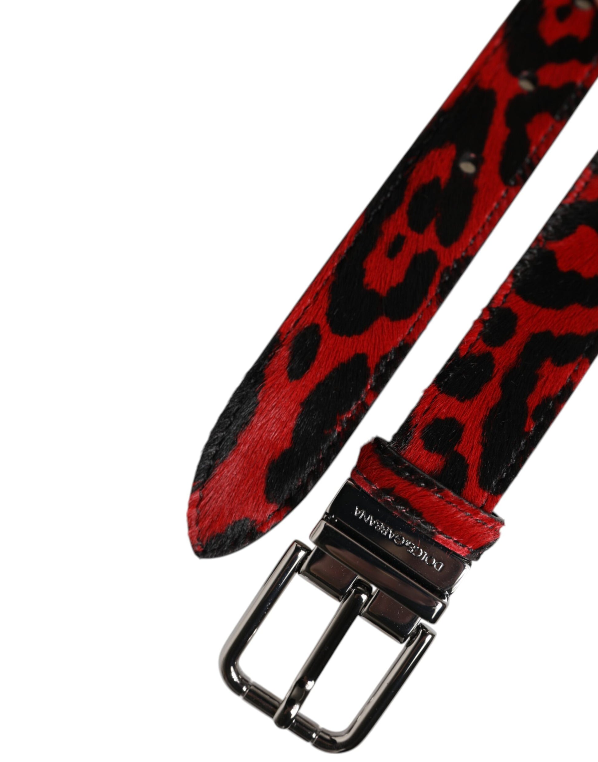 Dolce & Gabbana Black Red Leopard Silver Metal Buckle Belt Curated Luxury Accessories by Orvyn